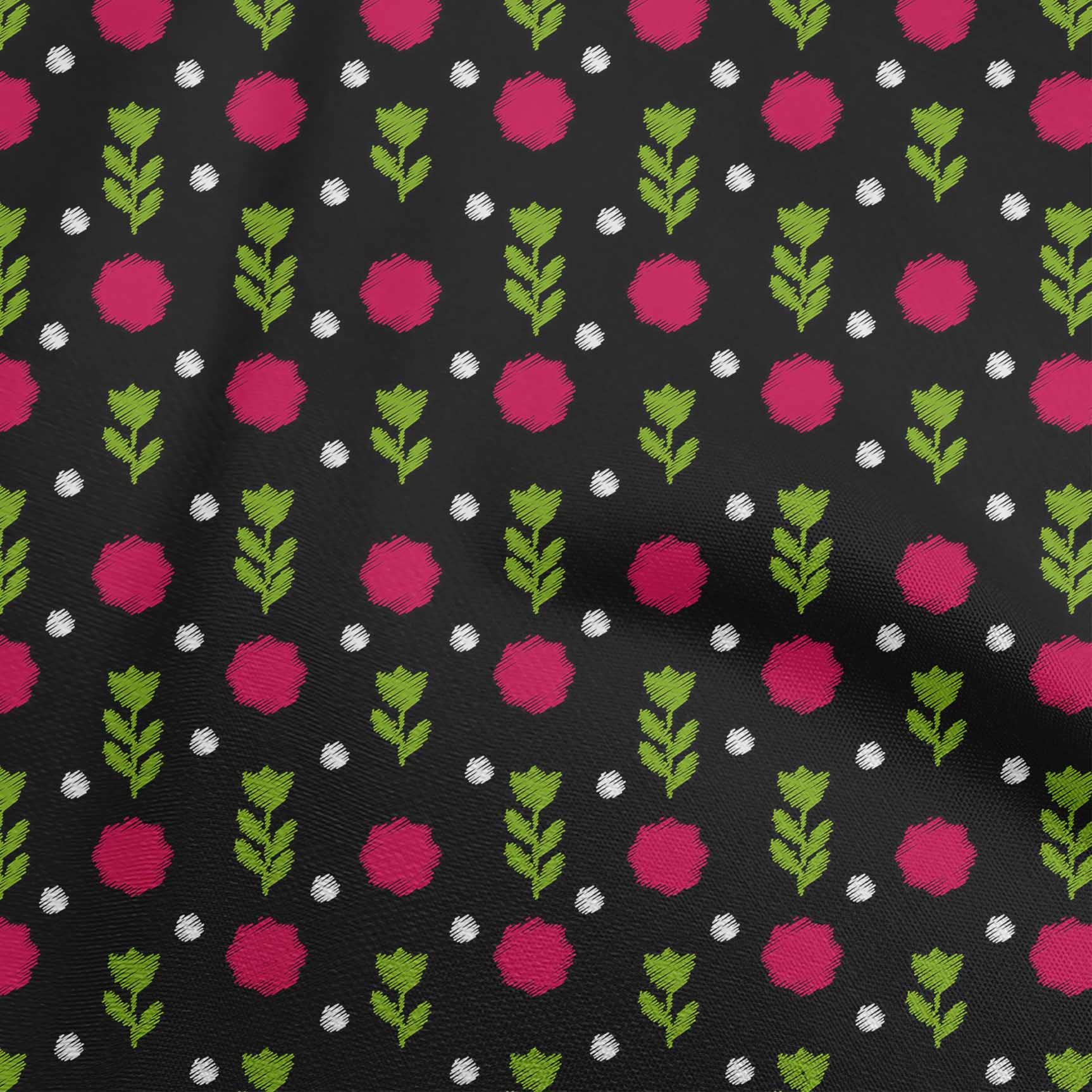 oneOone Polyester Spandex Black Floral Ikat Print Fabric - 56 Inch Wide for DIY Clothing, Quilting & Home Decor Projects | Soft Stretch Material for Dresses, Curtains & Crafting