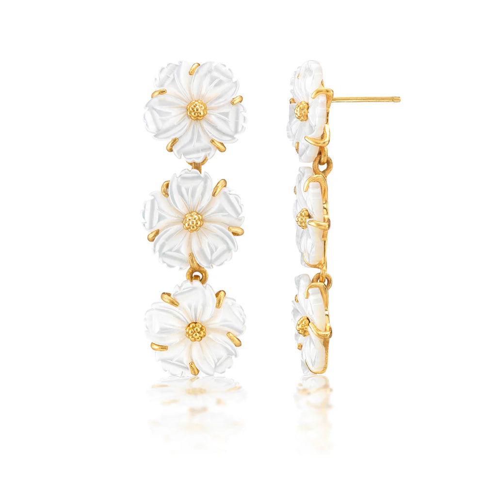 Capucine De Wulf Mermaid Garden Petite Linear Earrings - Mother of Pearl Shell Stud Earrings for Women | Elegant Pearl Jewelry Gift for Her | Perfect for Weddings, Parties & Everyday Wear