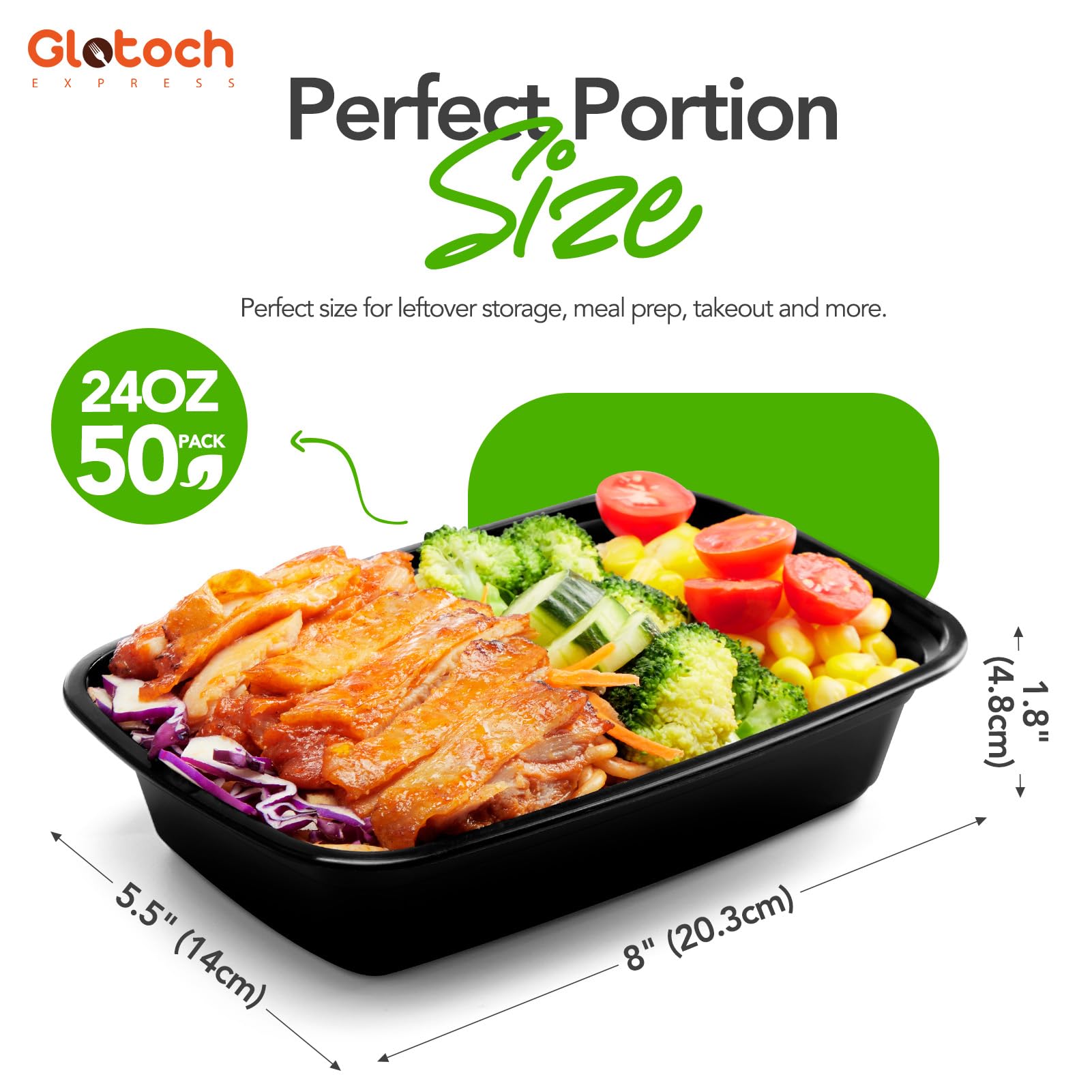 50-Pack 24 OZ Reusable Meal Prep Containers with Lids - Leakproof, Microwave, Freezer & Dishwasher Safe - BPA-Free Plastic Food Storage Containers for Meal Prepping, Leftovers, Takeout & Office Lunch - Black