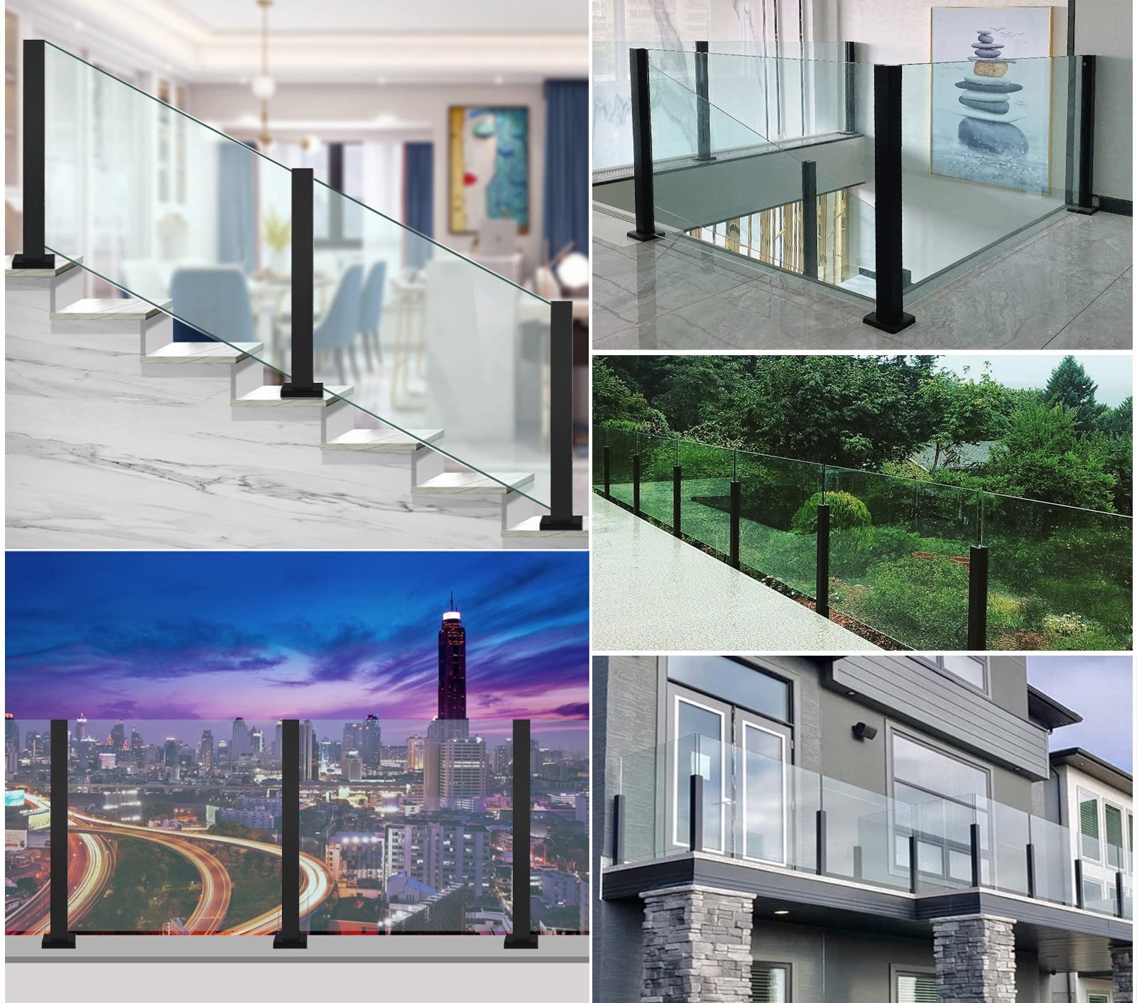 Heavy Duty Black Square Glass Railing Posts with Screws - MBROS Balcony Deck Stair Glass Balustrade Post for Patio, Loft, Platform & Garden - Perfect for Modern Outdoor Railings, Staircase Safety & Decorative Balcony Fencing