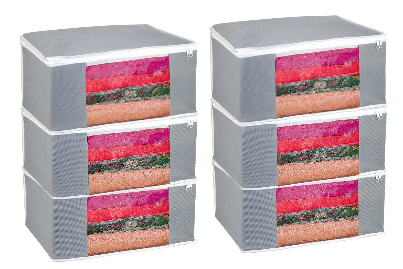 ANKIT INTERNATIONAL 6-Pack Grey Clothes Organizer Storage Bags for Clothes, Sarees, Suits & Bedsheets - Space-Saving Wardrobe & Travel Storage Solution