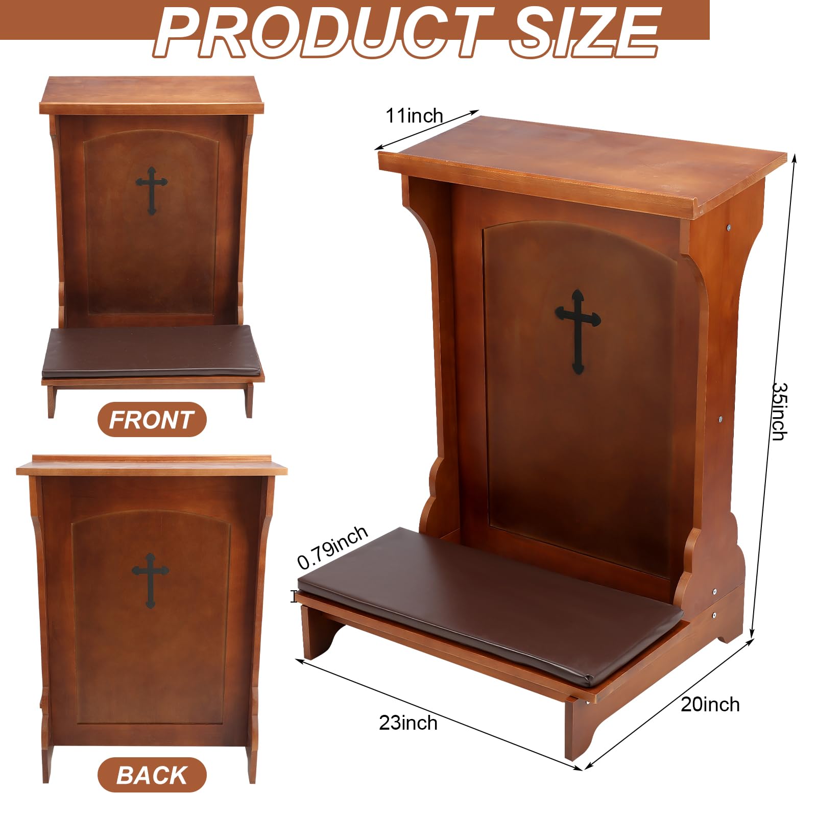 Solid Wood Prayer Bench with Shelf & Cushion - 23