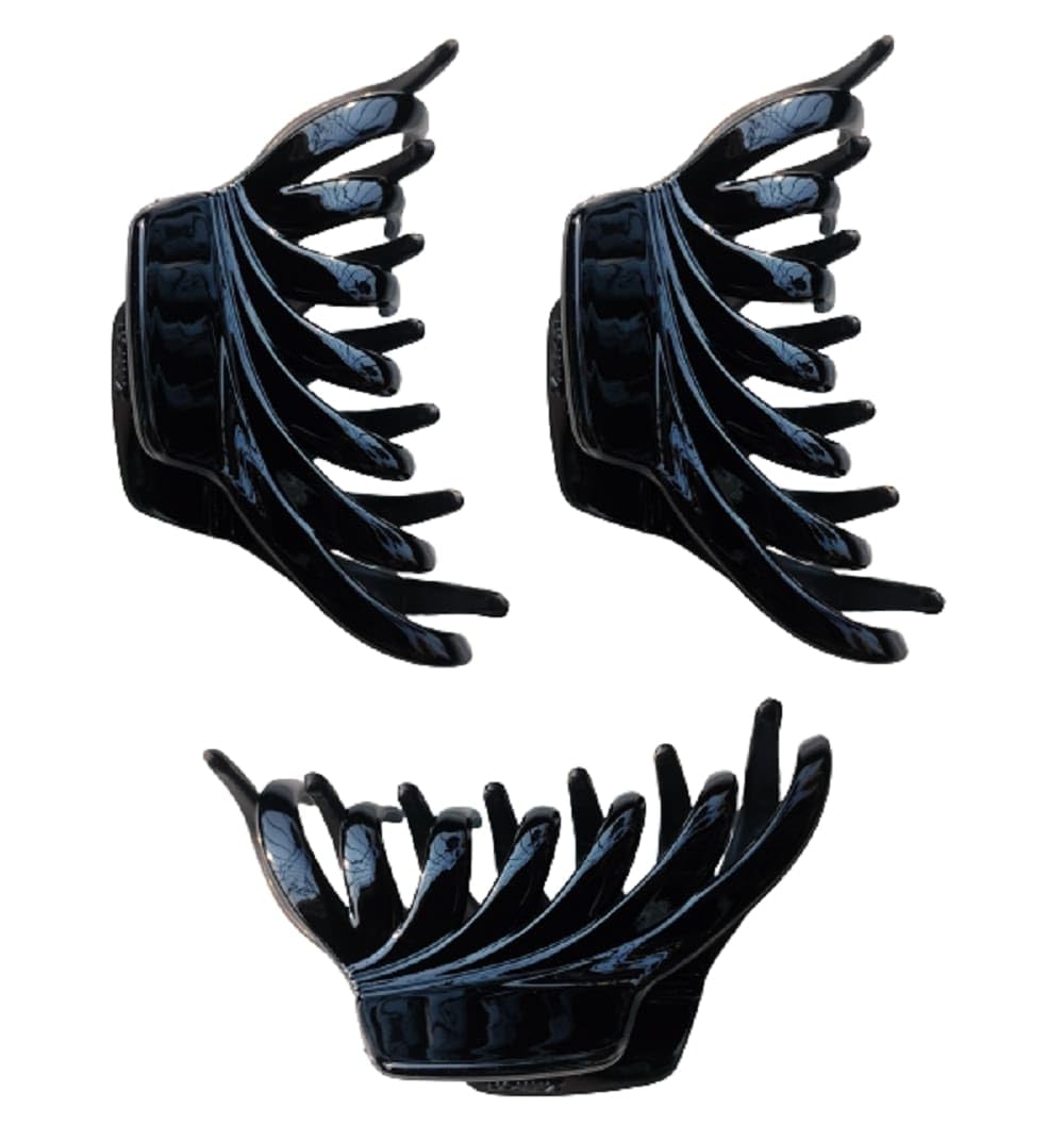 Aspire T Big Black Plastic Hair Clips & Claw for Women & Girls - 3 Pack | Perfect for Ponytails, Updos & Everyday Hairstyles