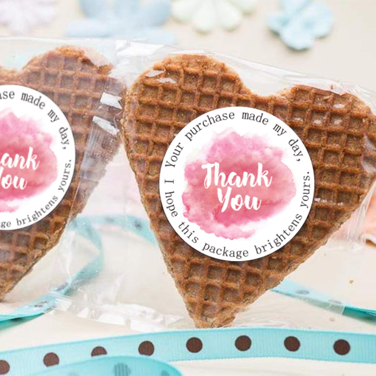WRAPAHOLIC Thank You Business Stickers - Pink Ink Painting Gift Wrap Labels, 2x2 Inch Bulk Pack of 500 - Perfect for Packaging, Shipping & Customer Appreciation Gifts