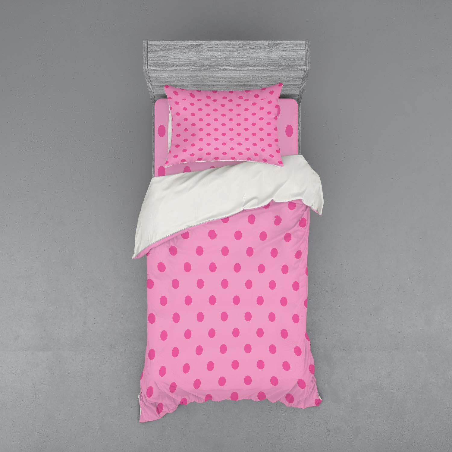 Ambesonne Hot Pink Duvet Cover Set - Classic Minimalist Polka Dot Design, 3-Piece Twin Size Bedding Set with Sham & Fitted Sheet, Soft Pink & Hot Pink - Perfect for Girls' Bedroom, Teen Room Decor & Cozy Sleep