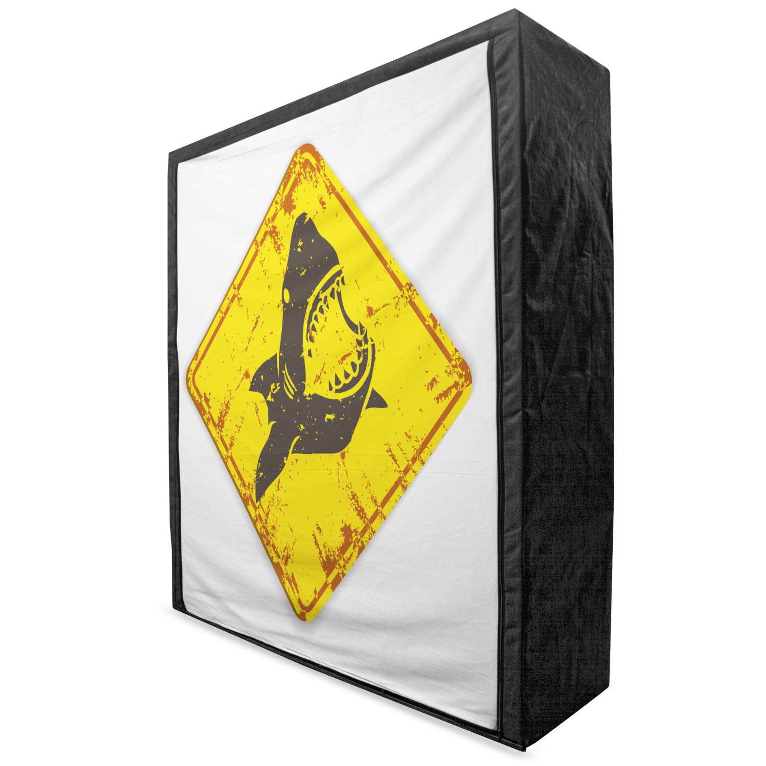 Ambesonne Shark Portable Fabric Wardrobe Closet with Shelves - 59 Inch Clothing Organizer & Storage for Bedroom, Closet, Dorm - Earth Yellow Grey with Shark Teeth Ocean Danger Illustration