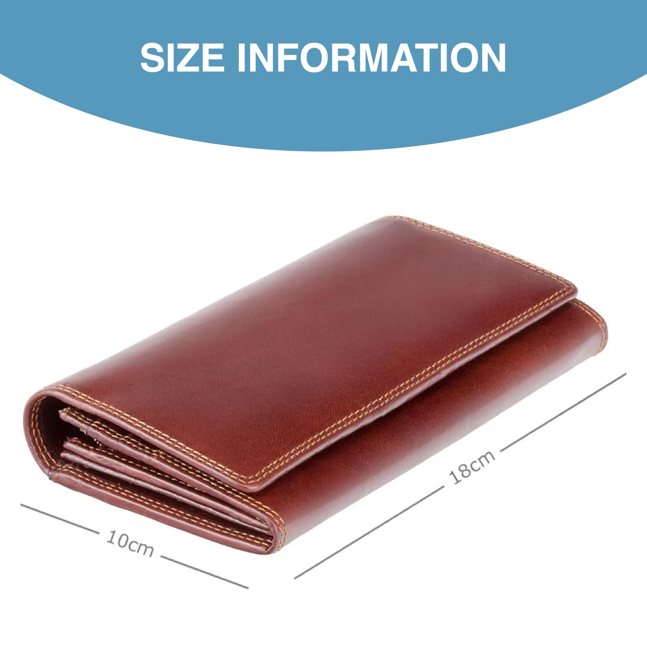 VISCONTI Florence RFID Blocking Leather Wallet for Women - Brown Monza Collection - 12 Credit Card Slots, 4 Slip Pockets, ID Window & Coin Pocket - Perfect for Work, Travel & Everyday Use