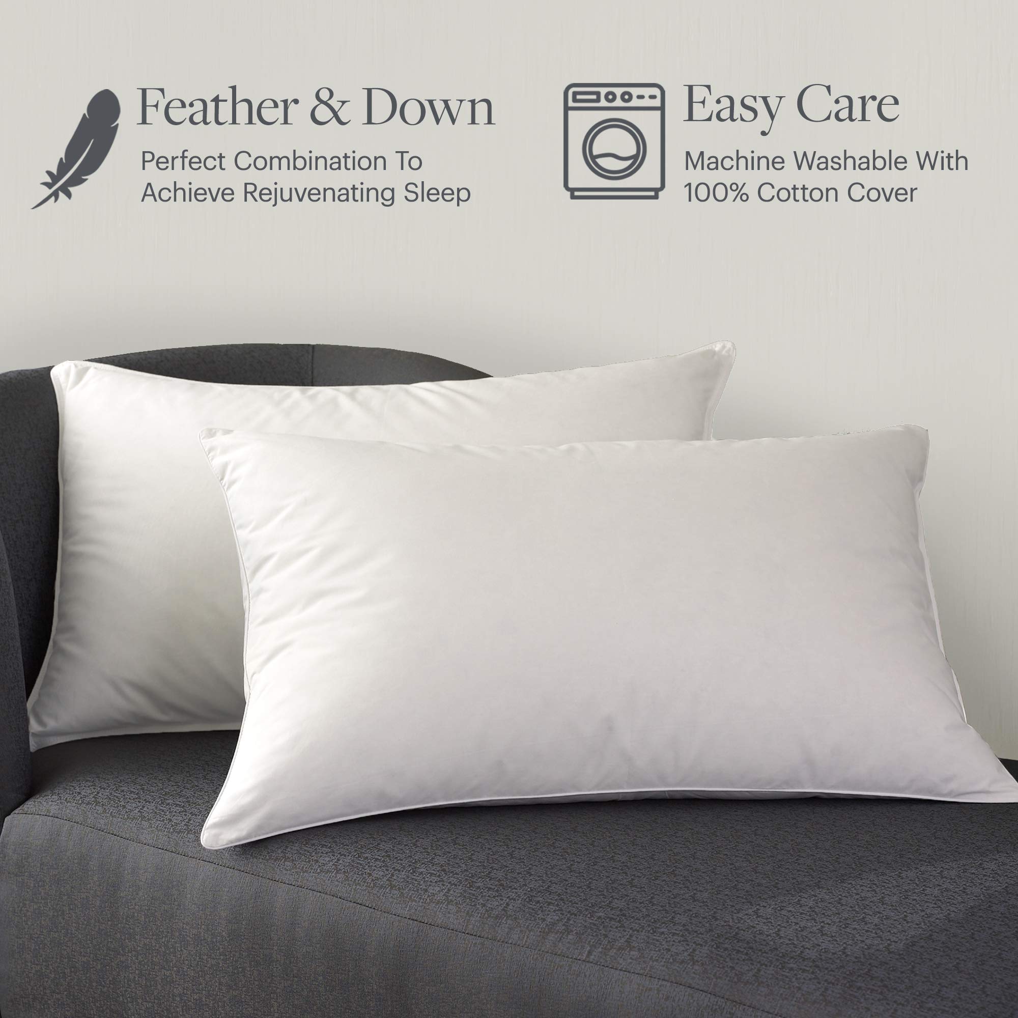 Westin Feather & Down Pillow - Medium to Firm Support, Hypoallergenic, Queen Size (20