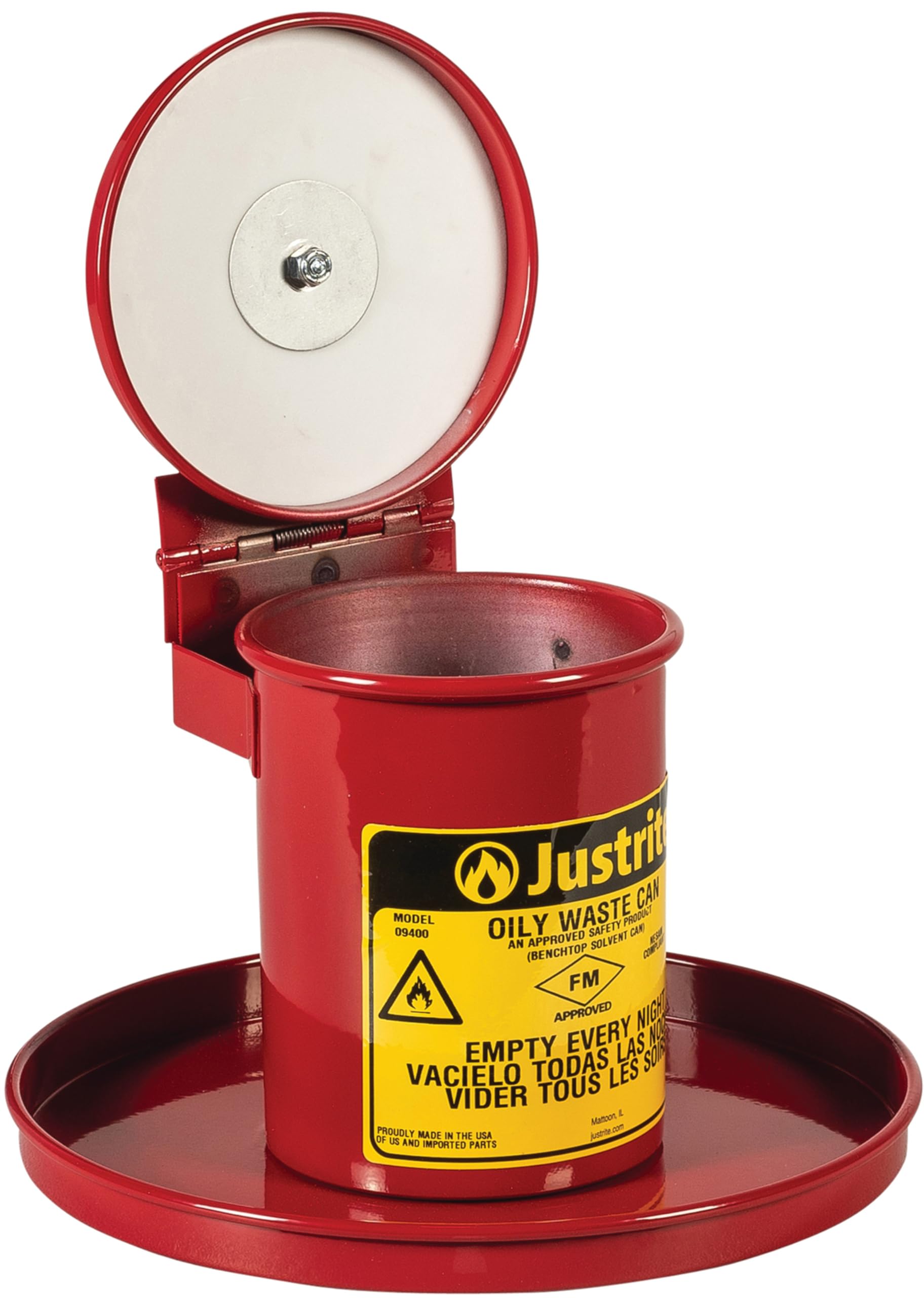 Justrite 0.45 Gal Galvanized Steel Mini Countertop Oily Waste Can - 10.5