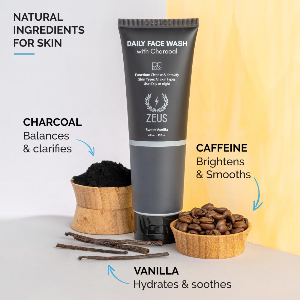 ZEUS Charcoal Face Wash & Shea Butter Body Wash Bundle - Deep Cleansing for Acne & Moisturizing for Dry Skin | Perfect for Daily Skincare Routine & Gym Shower