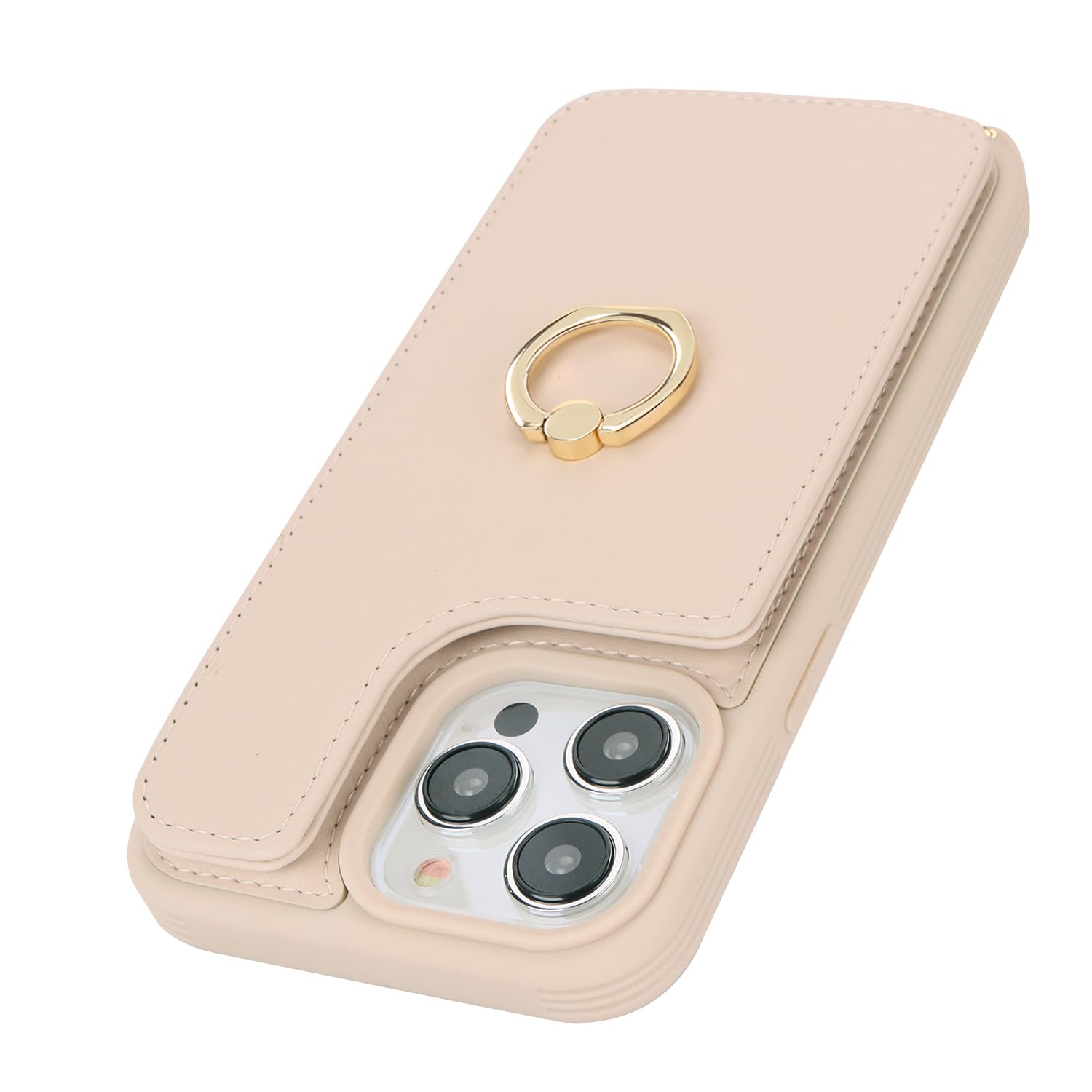 Premium Wallet Case for iPhone 13 Pro Max/iPhone 12 Pro Max (6.7 inch) - Slim Protective Phone Cover with Card Holder, Crossbody Strap, Ring Stand & Snap Clasp | Women's Fashion Accessory | Perfect for Travel, Shopping & Everyday Use (Beige)