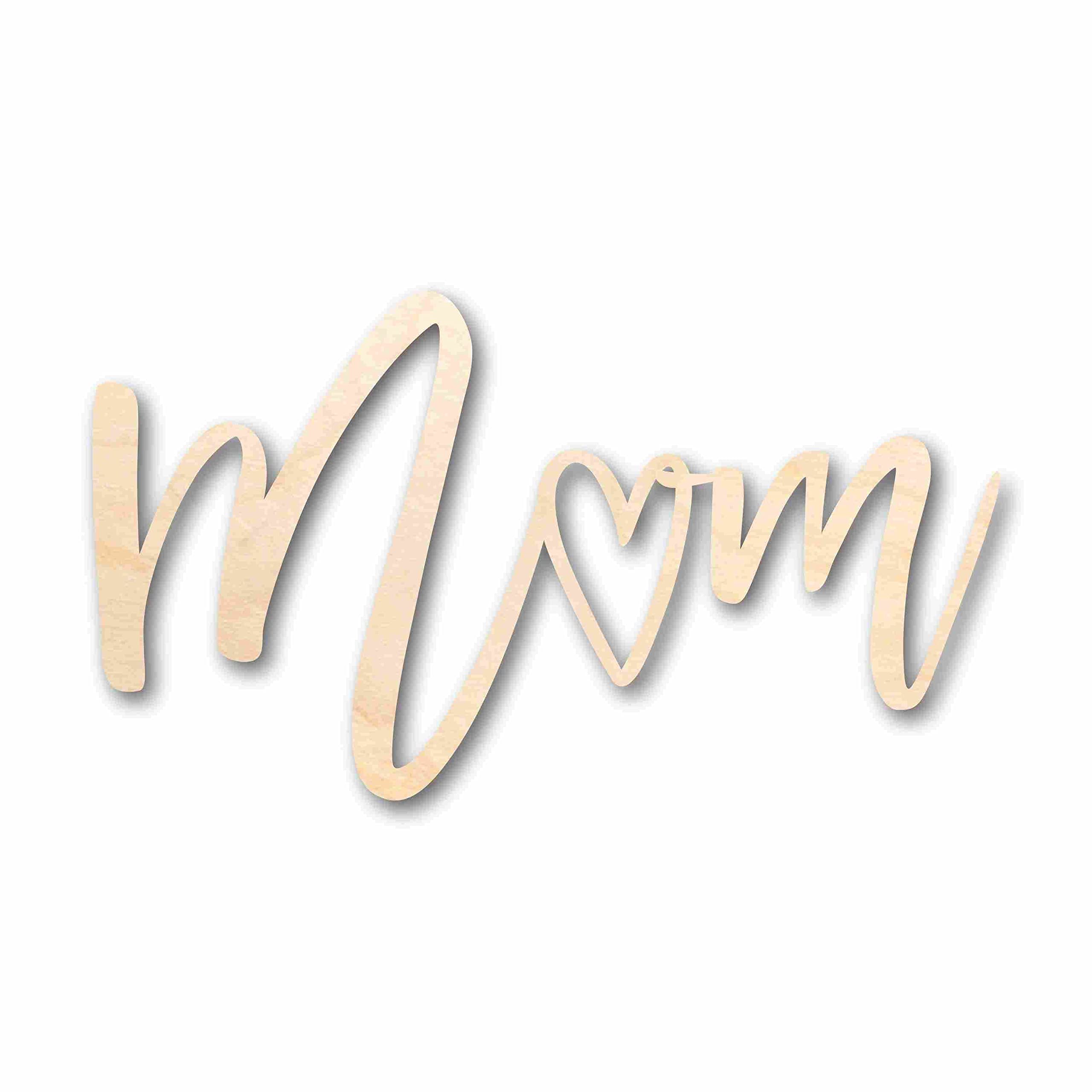 DIY Unfinished Wood Cutout - Mom Script Font for Mother's Day Crafts, Handmade Gift (36