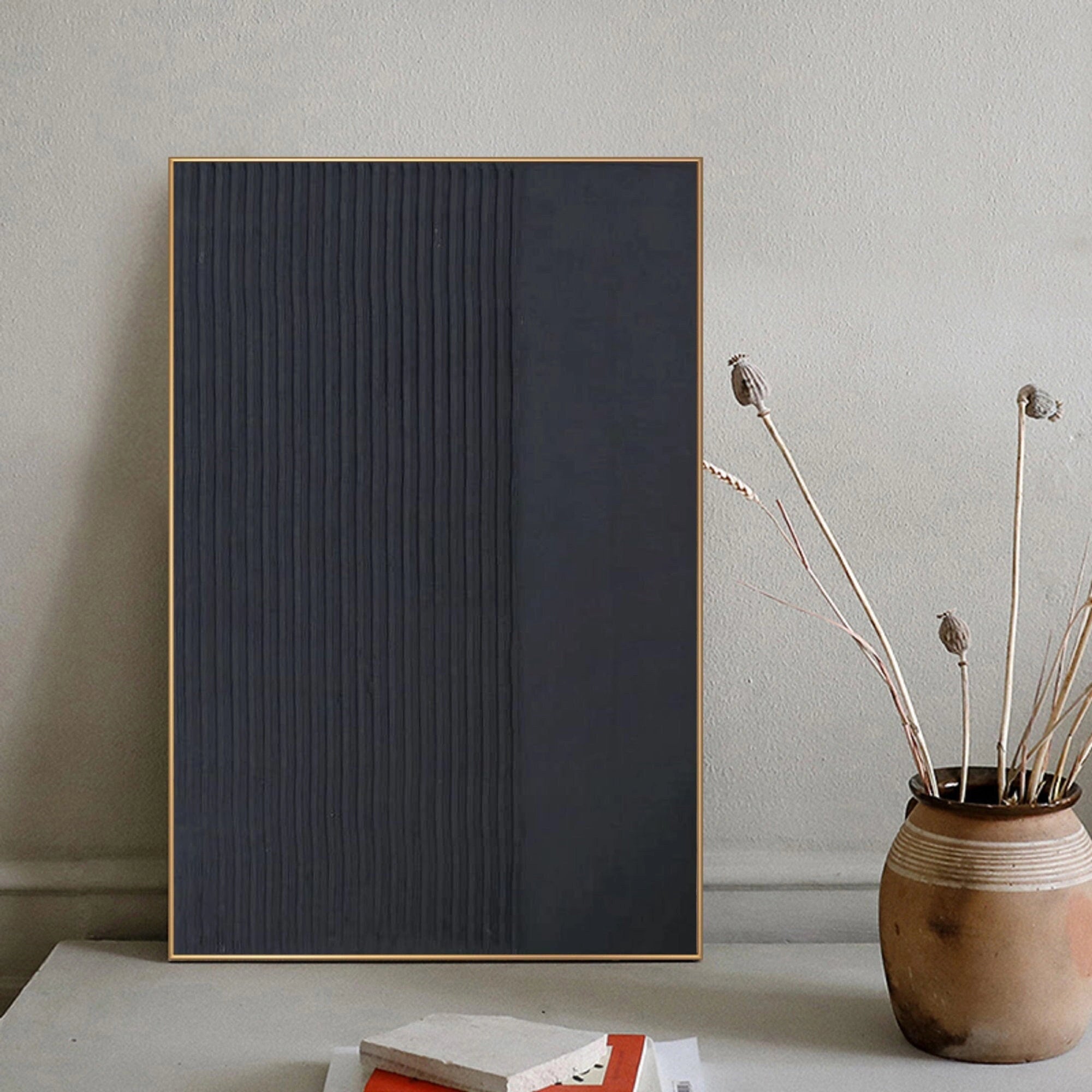 Black Minimalist Textured Painting Canvas Wall Art - Modern Abstract Home Decor for Living Room, Bedroom & Office | Premium Quality #MZ021