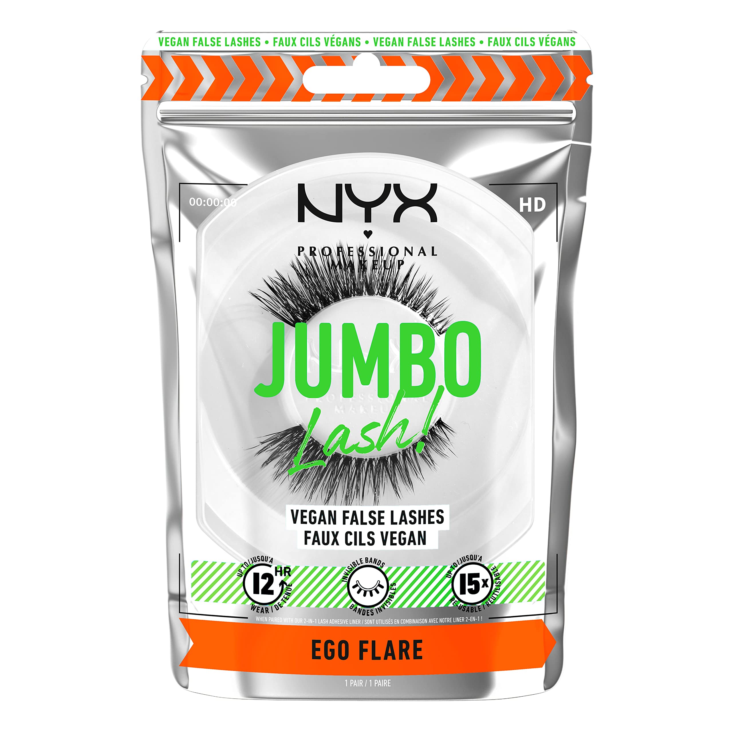 NYX PROFESSIONAL MAKEUP Jumbo Lash Vegan False Eyelashes - Reusable Fake Lashes with 12HR Long Wear, Cruelty-Free & Lightweight | Perfect for Parties, Weddings & Special Occasions