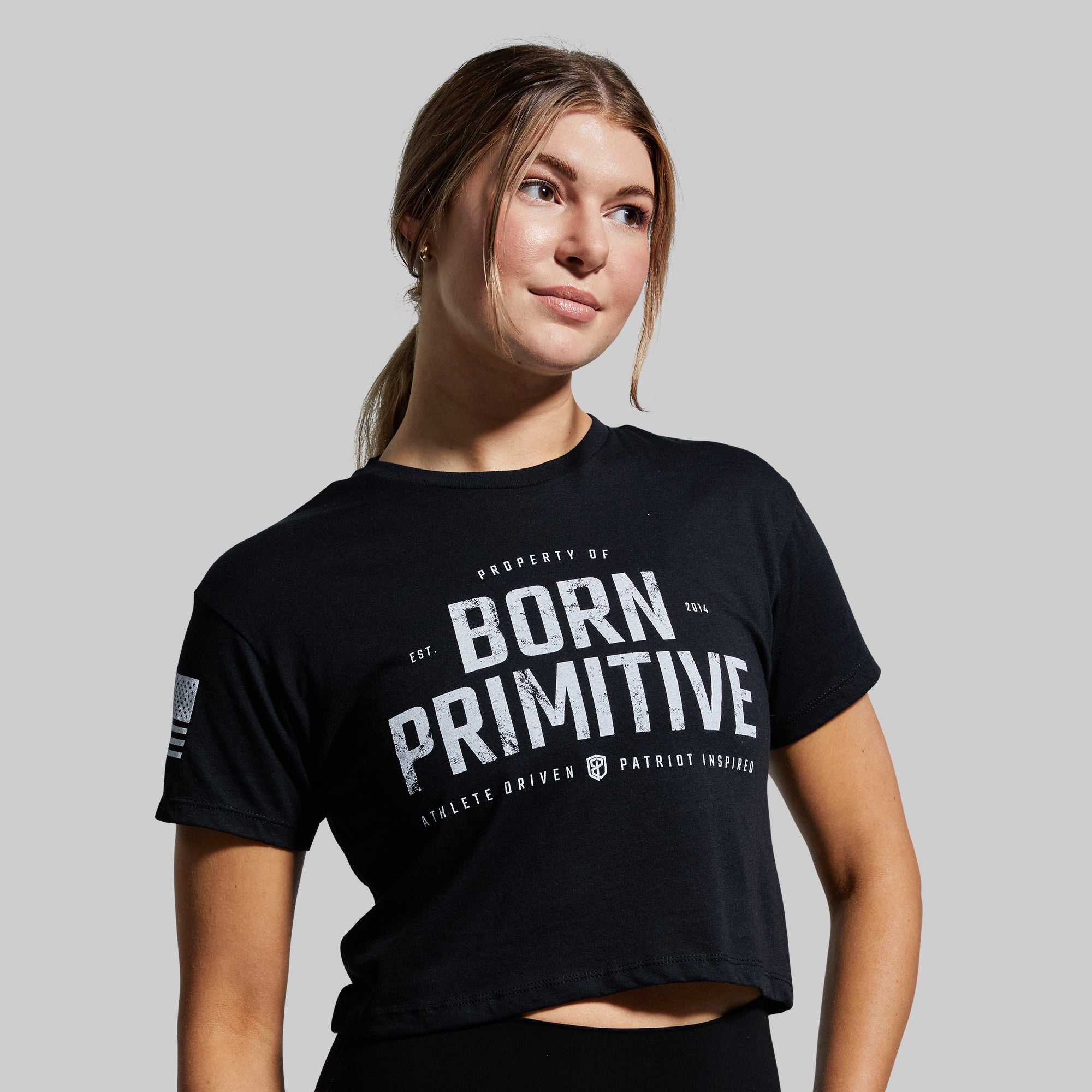 Born Primitive Crop Tee - Women's Workout Top for Yoga & Gym | Comfortable Black Fitness Shirt for Running & Training
