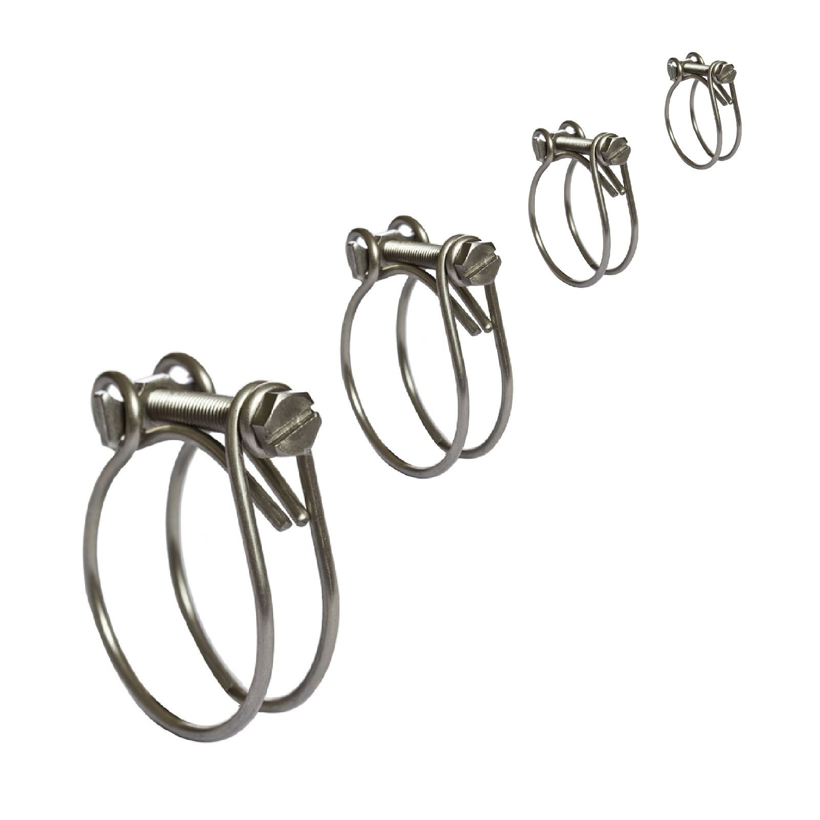 2-Pack Double Wire Hose Clamps 24-27mm - Heavy Duty Radiator Hose Clips for Classic Cars, Inlet Breather Pipes - Perfect for Automotive, Marine & Plumbing Applications