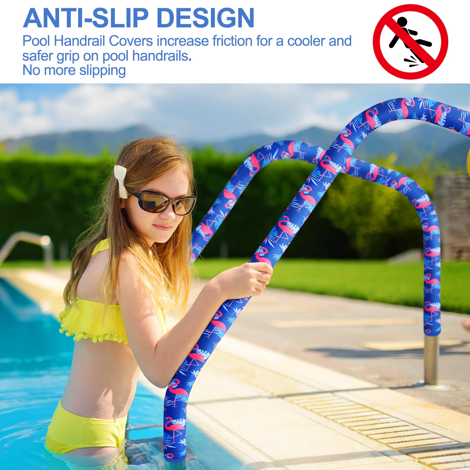 Junkin 2-Pack Slip-Resistant Pool Handrail Covers - Flamingo Zip Style (4 ft) for Safe Swimming Pool Handrails | Perfect for Outdoor Pools, Water Parks & Home Safety