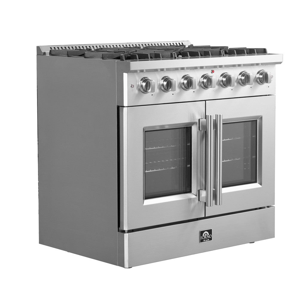 Forno Galiano 36-inch 5.36 cu. ft. Stainless Steel Freestanding All Gas Range with French Doors (Model FFSGS6444 36) - Perfect for Modern Kitchens, Home Chefs & Entertaining