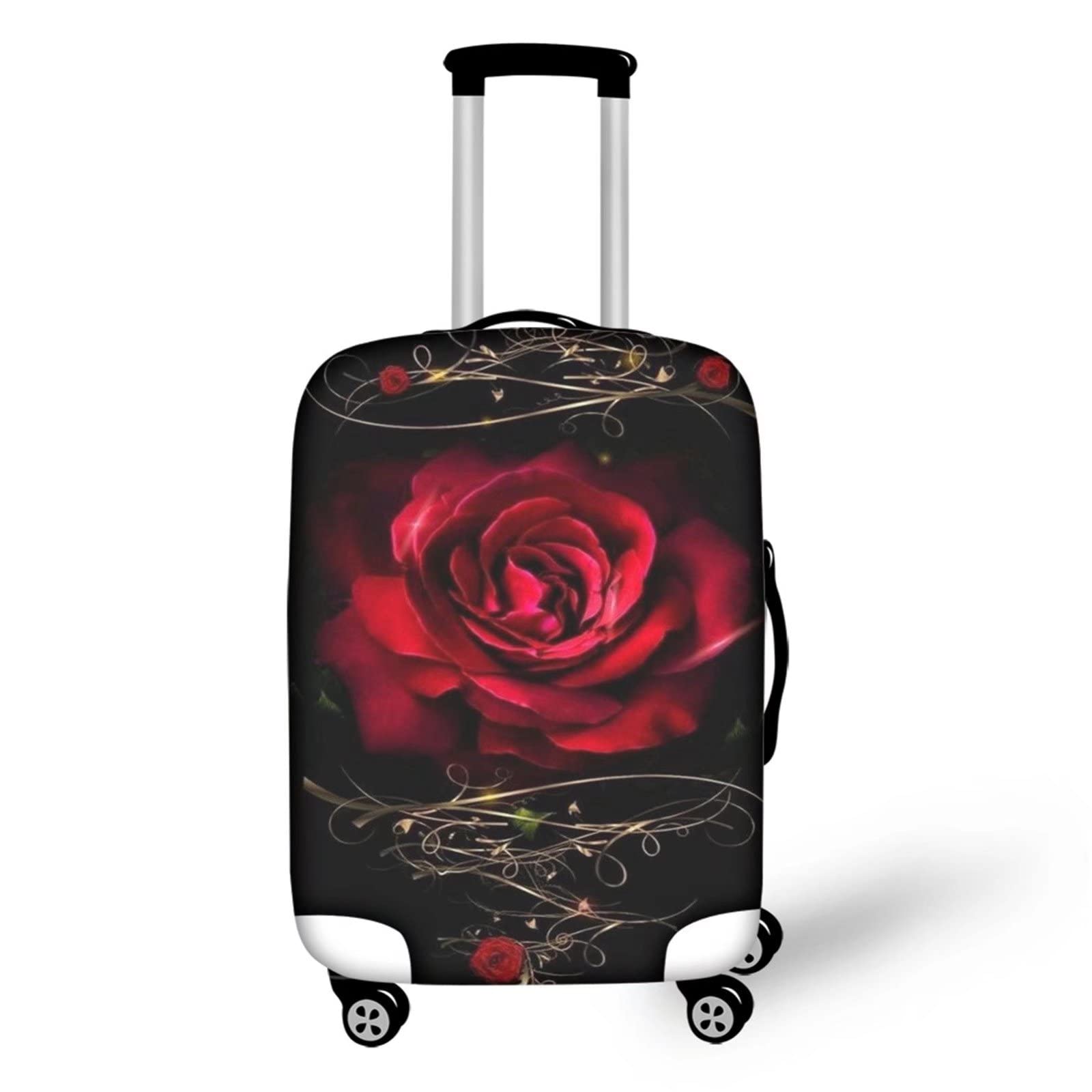 SEANATIVE Red Rose Print Elastic Polyester Luggage Cover - Floral Travel Suitcase Protector for Women & Girls | Dustproof Decorative Luggage Accessory for Airplane, Train & Vacation Trips