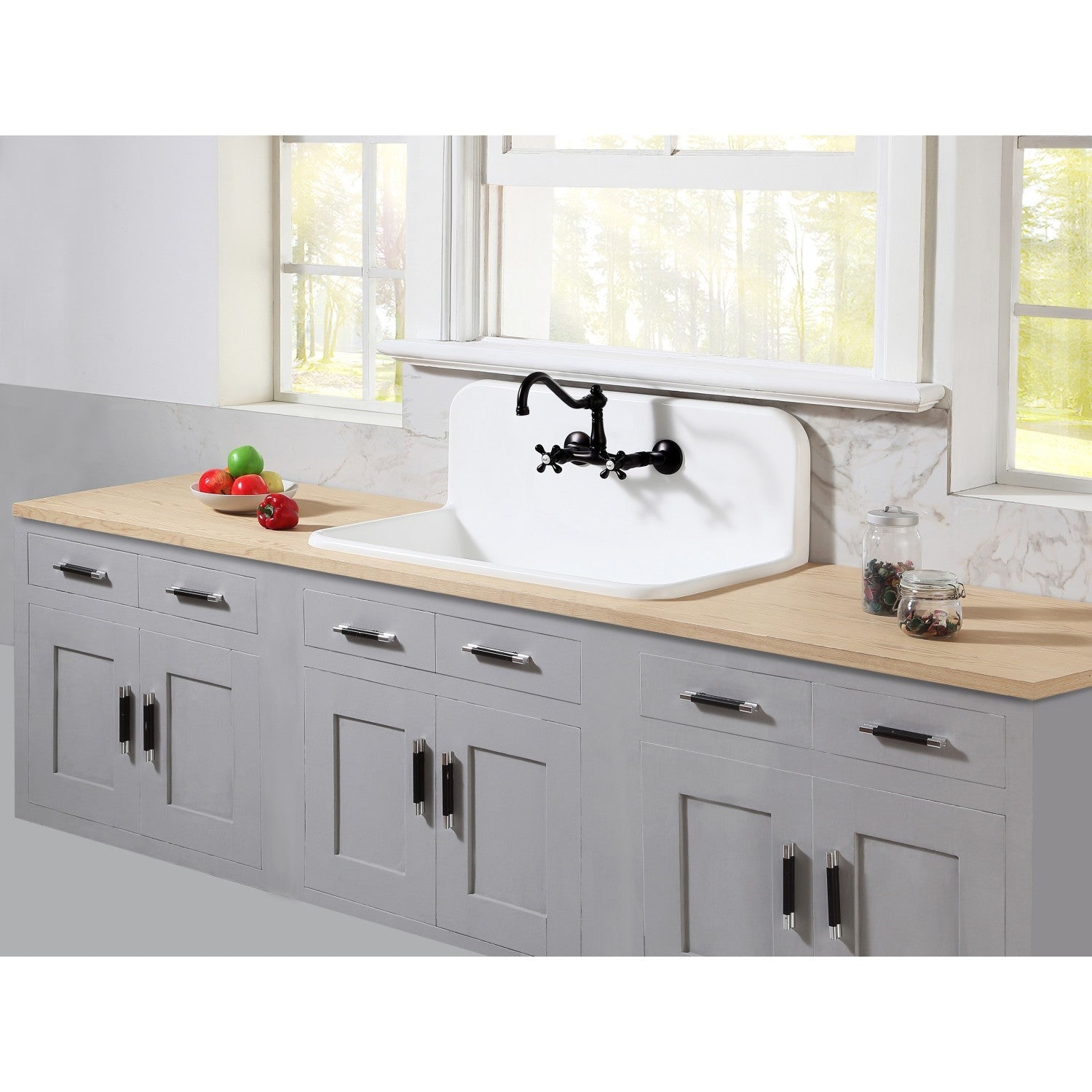 Kingston Brass Arcticstone 36-inch Solid Surface Top Mount Kitchen Sink with Backsplash - Matte White (GKTA3620198) | Durable & Stylish for Modern Kitchens, Perfect for Meal Prep & Dishwashing