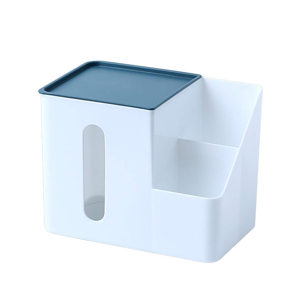 YARNOW Plastic Desktop Tissue Box Holder - Multifunctional Storage Organizer for Facial Tissues, Home & Office Use (Blue) - Perfect for Desk, Countertop, Bathroom, and Car Organization