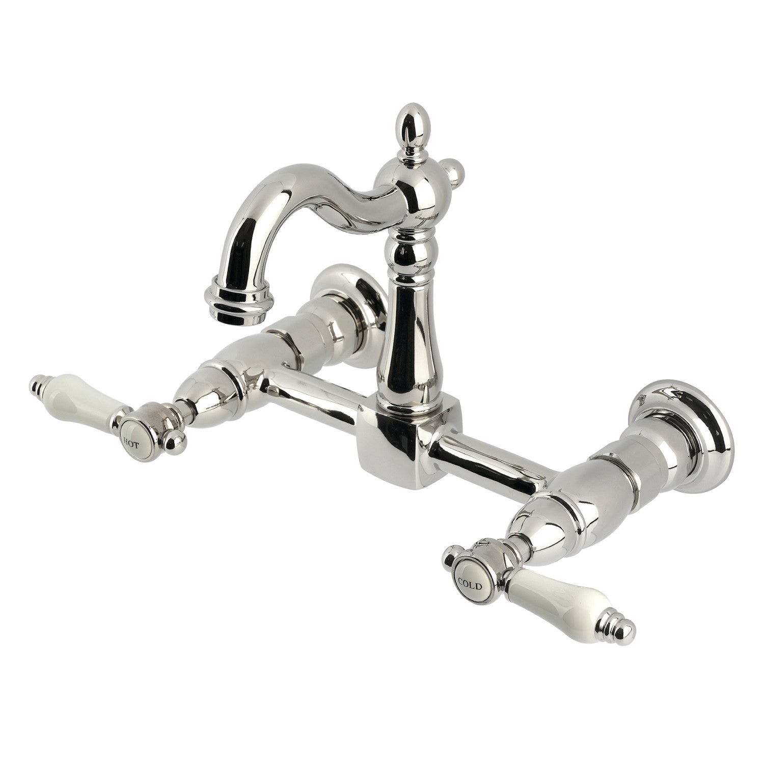 Bel Air KS2446BPL Two Handle Wall Mount Kitchen Faucet - Polished Nickel Finish - Ideal for Farmhouse, RV & Small Kitchen Sinks