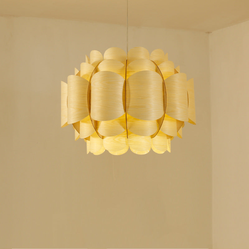 Handmade Wood Veneer Pendant Light - Modern Scandinavian Style Hanging Lamp for Dining Room, Kitchen Island & Bedroom Decor