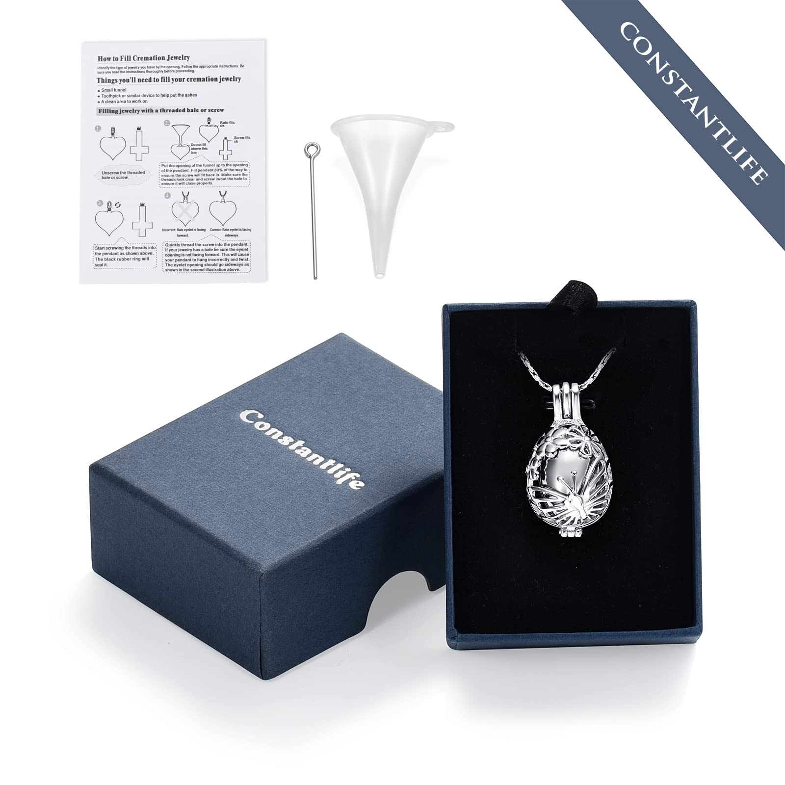 Stainless Steel Cremation Jewelry - Butterfly Urn Necklace for Ashes | Memorial Gift for Women