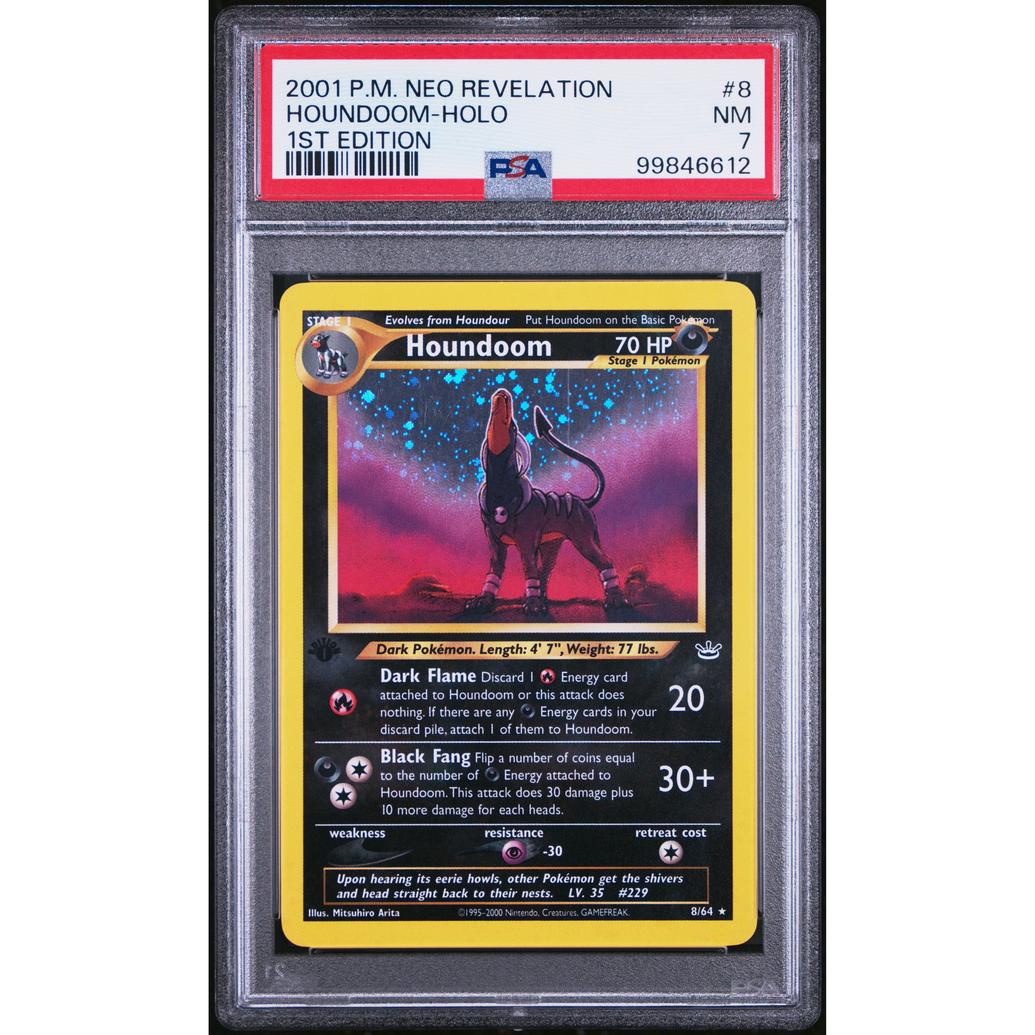 2001 Pokemon Neo Revelation 1st Edition Houndoom 8/64 PSA 7 Graded Card - Rare Collectible for Trading Card Game (TCG) Enthusiasts & Pokemon Fans - Perfect for Display, Investment, and Battling