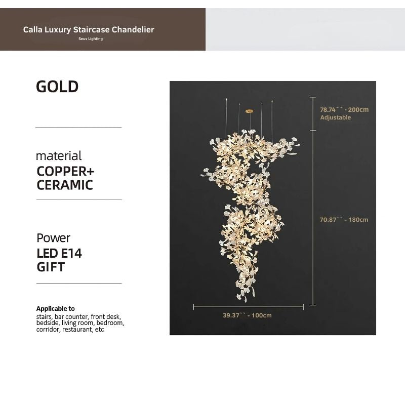 Luxury Crystal Staircase Chandelier - Modern Elegant Lighting Fixture for Foyer, Grand Staircase & Entryway Decor