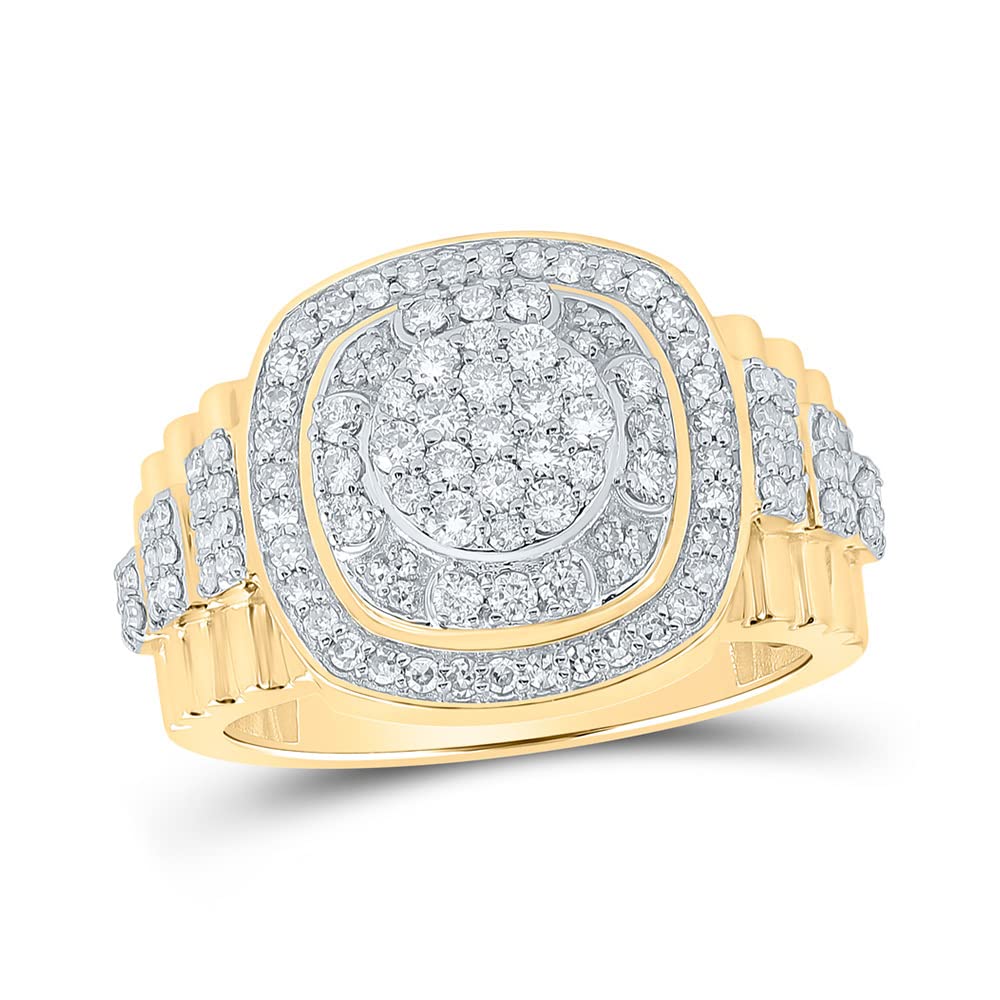 10K Yellow Gold Men's Round Diamond Cluster Ring - 1 CTTW, Elegant Wedding Band, Anniversary Gift for Him, Perfect for Engagements & Special Occasions