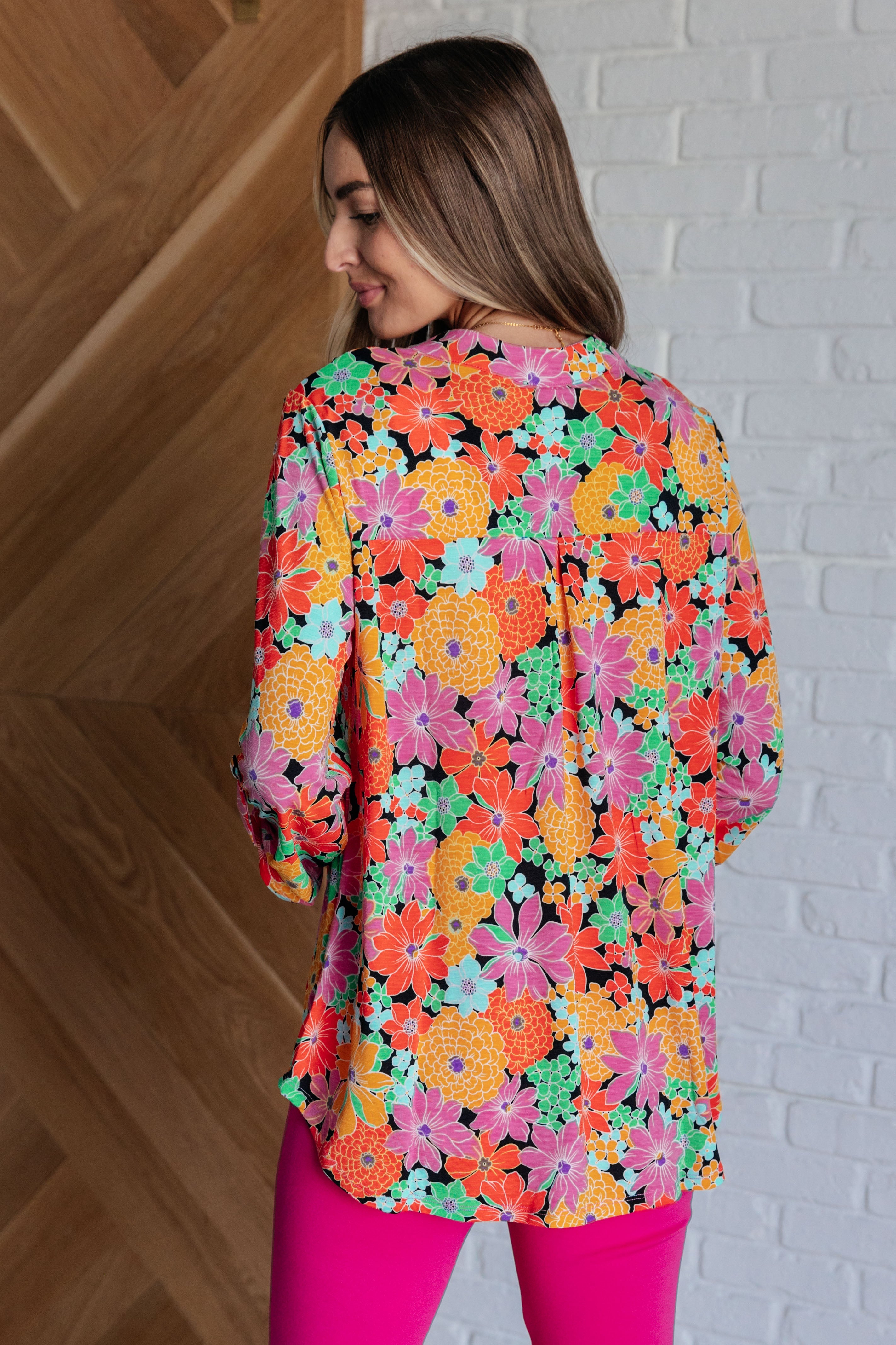 Lizzy Floral Print Top in Pink & Yellow - Women's Casual Blouse for Spring & Summer Outfits
