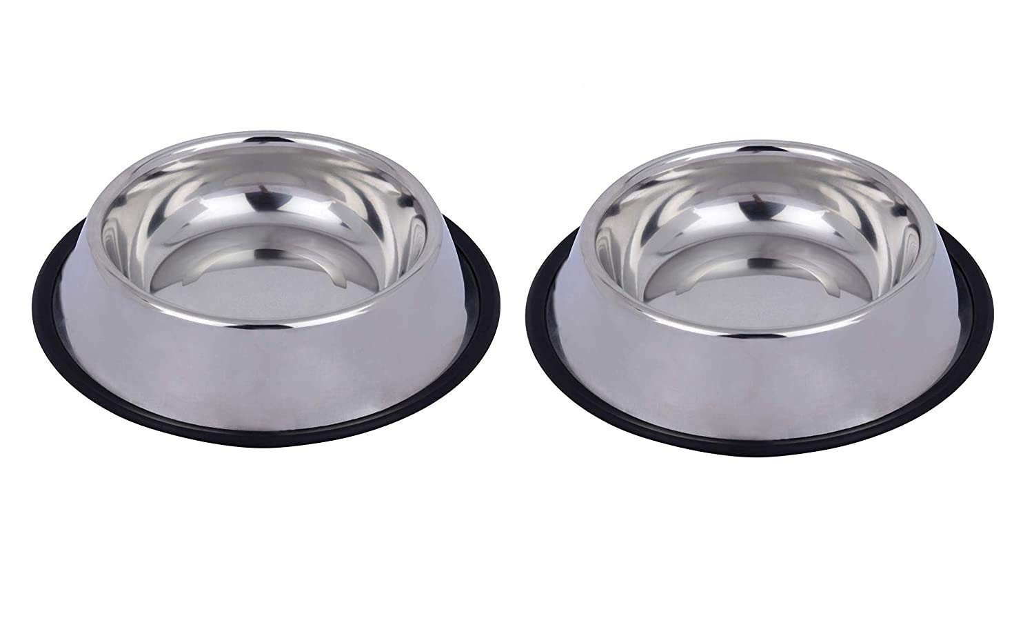 Stainless Steel Dog Bowl with Non-Slip Rubber Base - 2 Pack Small Pet Food & Water Dish for Dogs, Cats, Puppies & Kittens (100ml) - Perfect for Home, Travel & Outdoor Feeding