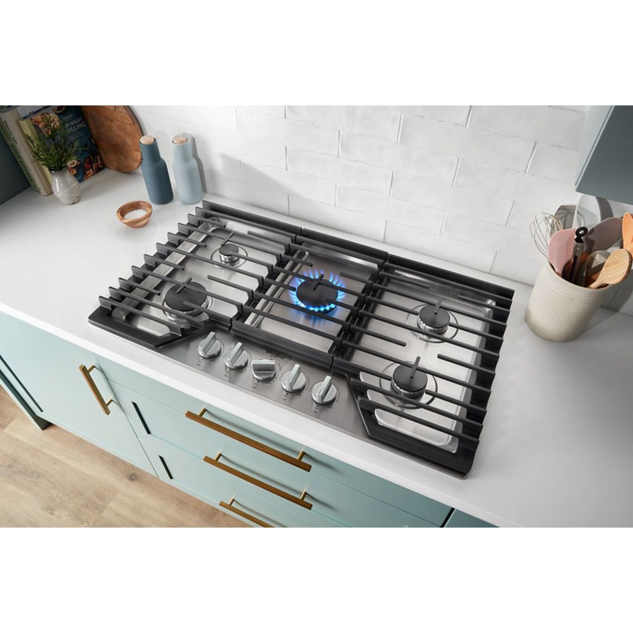 Whirlpool 30 Inch Gas Cooktop - WCGK7530PS Stainless Steel Professional Range for Home Kitchen Cooking, Grilling & Baking