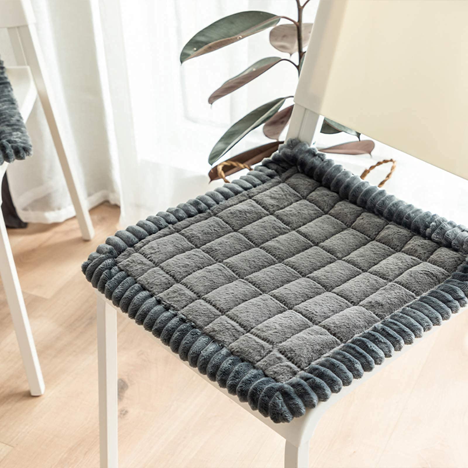 4 Pcs Tufted Dining Chair Cushions - Non-Slip Indoor/Outdoor Wicker Seat Cushions with Ties, 50x50cm (20x20in) Grey - Perfect for Patio, Dining Room, Office & Garden Furniture - Comfortable & Stylish Home Decor