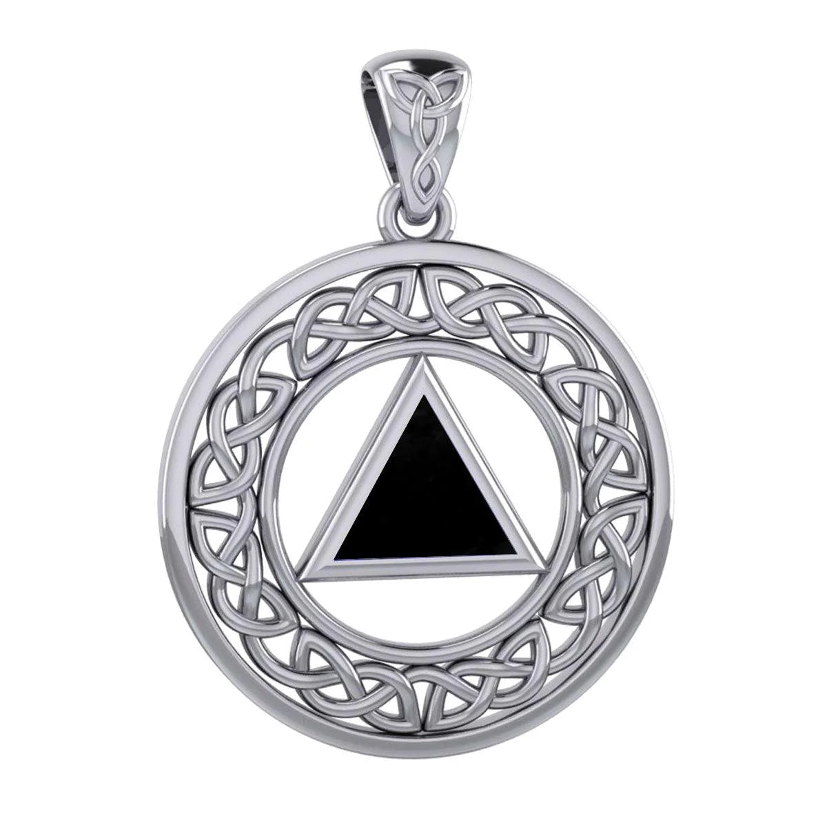 Celtic Border Silver Pendant Necklace with Large AA Recovery Symbol - TPD6007 | Spiritual Jewelry for Healing, Meditation & Positive Energy