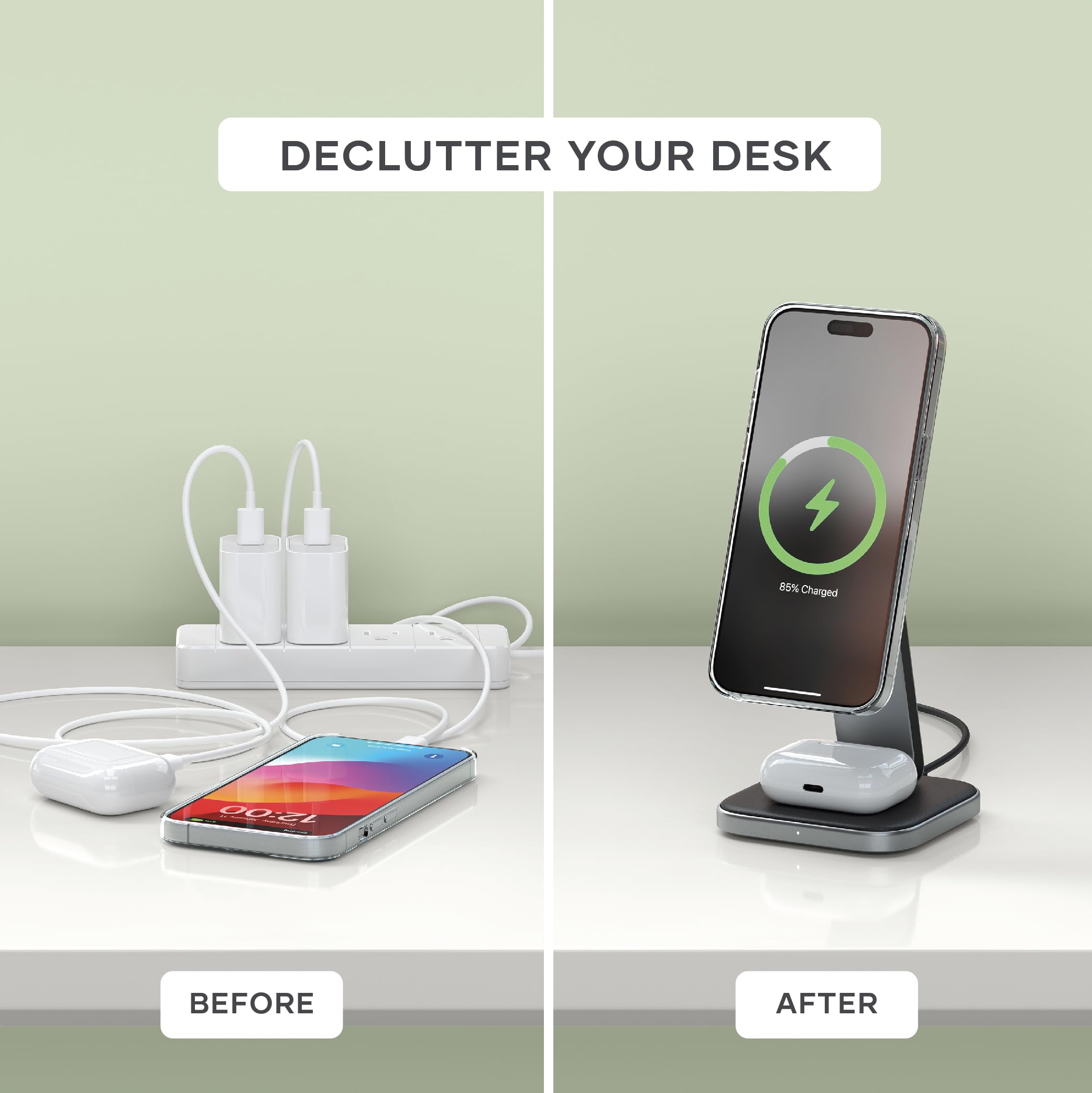 Satechi 2-in-1 Magnetic Wireless Charging Stand - 15W Qi2 Certified Foldable Charger for iPhone 16/15/14/13/12 & AirPods Pro 4/3/2 - Portable Travel Charging Station for Home, Office & Car