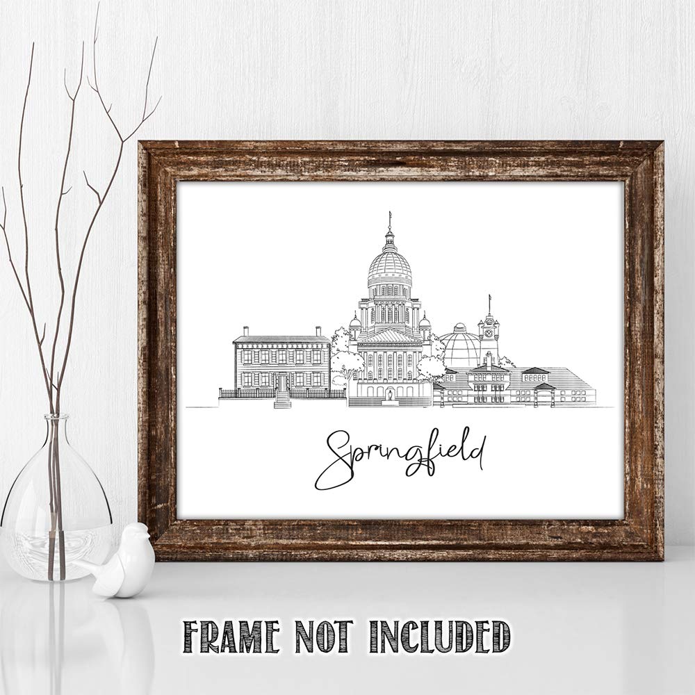 Springfield Line Art Wall Decor - Unframed 11x14 Skyline Print for Home & Office | Springfield Pictures, Bedroom Wall Art, Modern Cityscape Decor for Living Room, Dorm, Gift