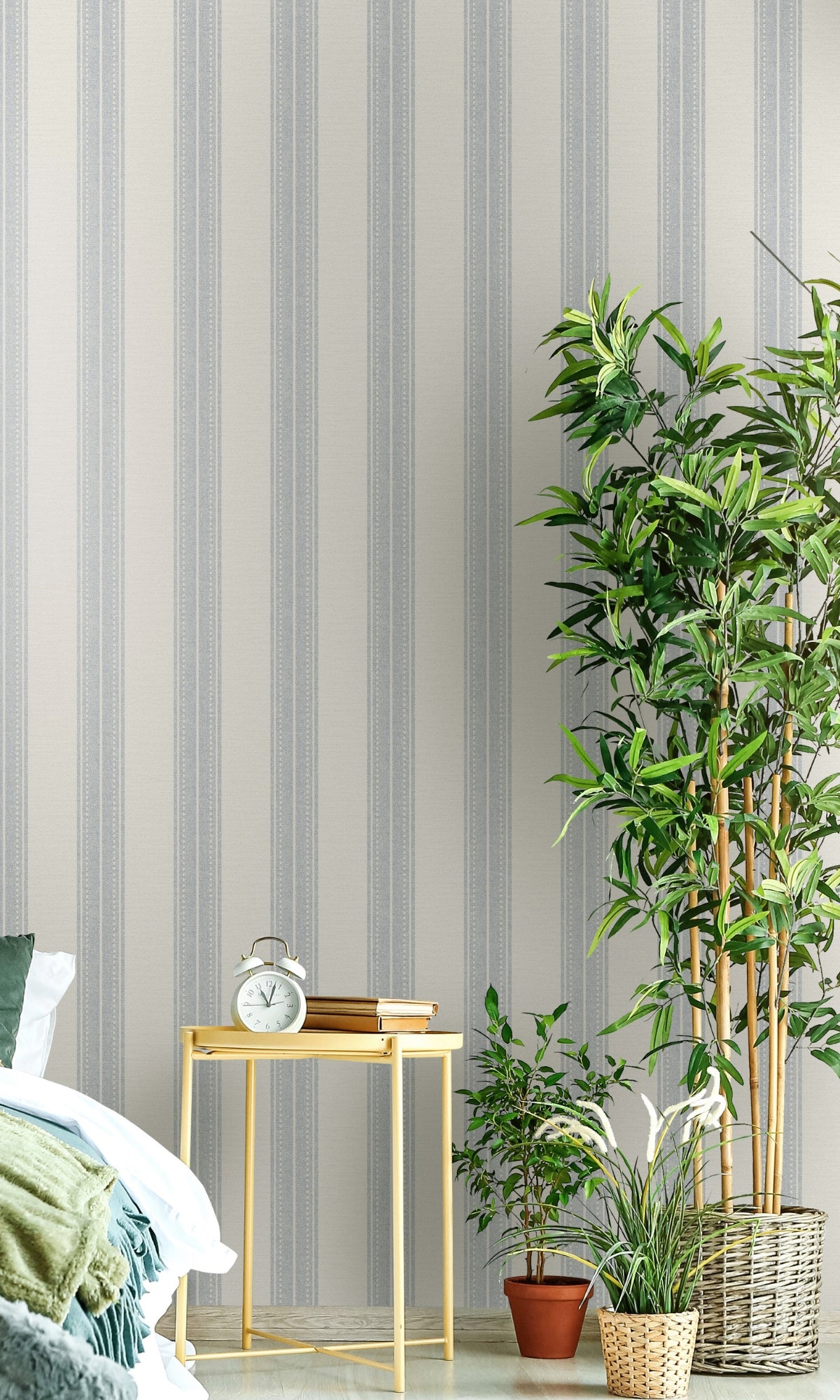 Blue Woven Fabric Inspired Stripes Wallpaper R8815 - Peel and Stick Removable Wallpaper for Bedroom, Living Room, Nursery & Office Decor