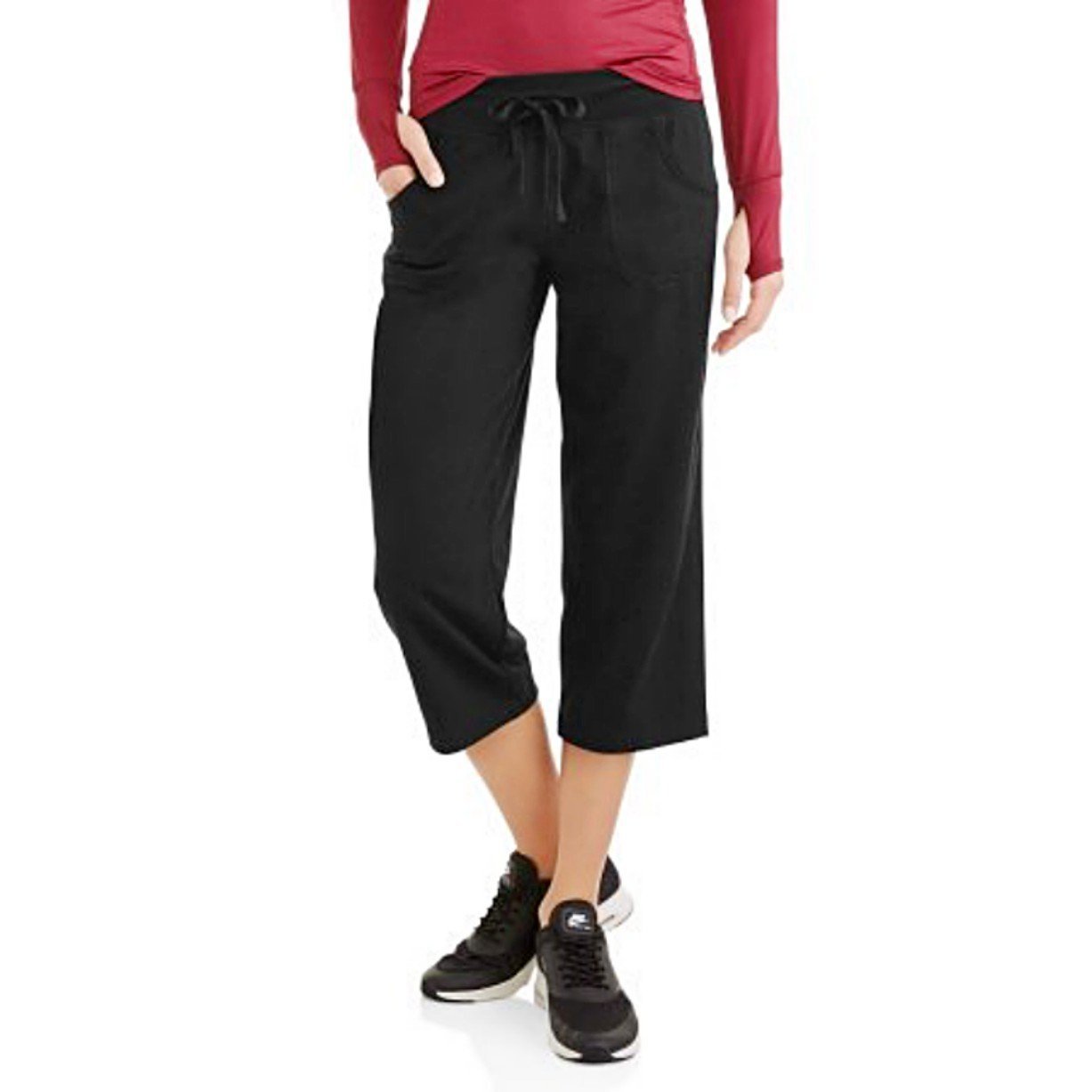 Athletic Works Women's Active Knit Capri Pants - Black Workout Leggings for Yoga, Running & Gym | Comfortable Stretchy Fitness Tights