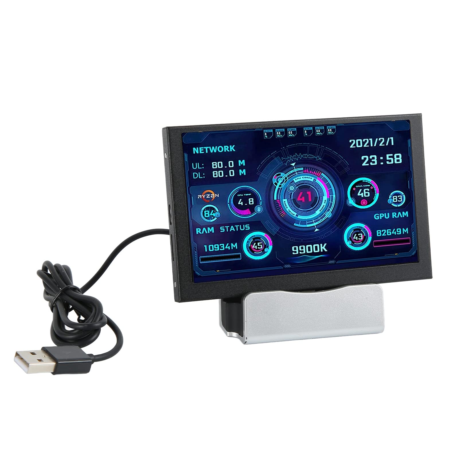 5 Inch IPS USB Mini Monitor - Multi-Themed PC Temperature Display with AIDA64 Support for CPU GPU RAM Data - USB C Secondary Screen for Computer Case - Perfect for Gaming Rigs & Workstation Setups