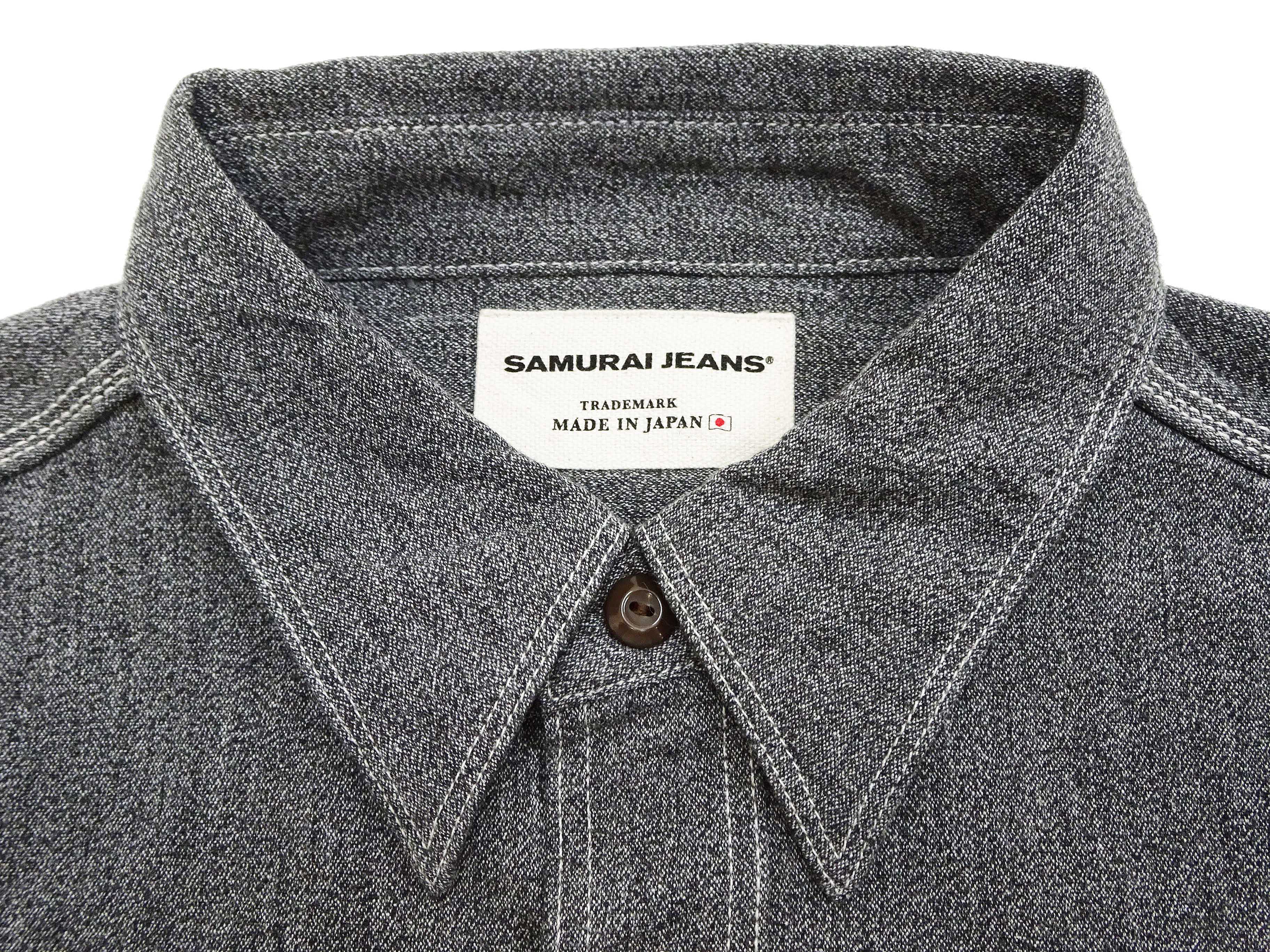 Premium Samurai Jeans Men's Slim Fit Cotton Melange Chambray Shirt - Lightweight Long Sleeve Button Up Work Shirt (SJCBS23, Heather Black) for Business Casual & Outdoor Activities