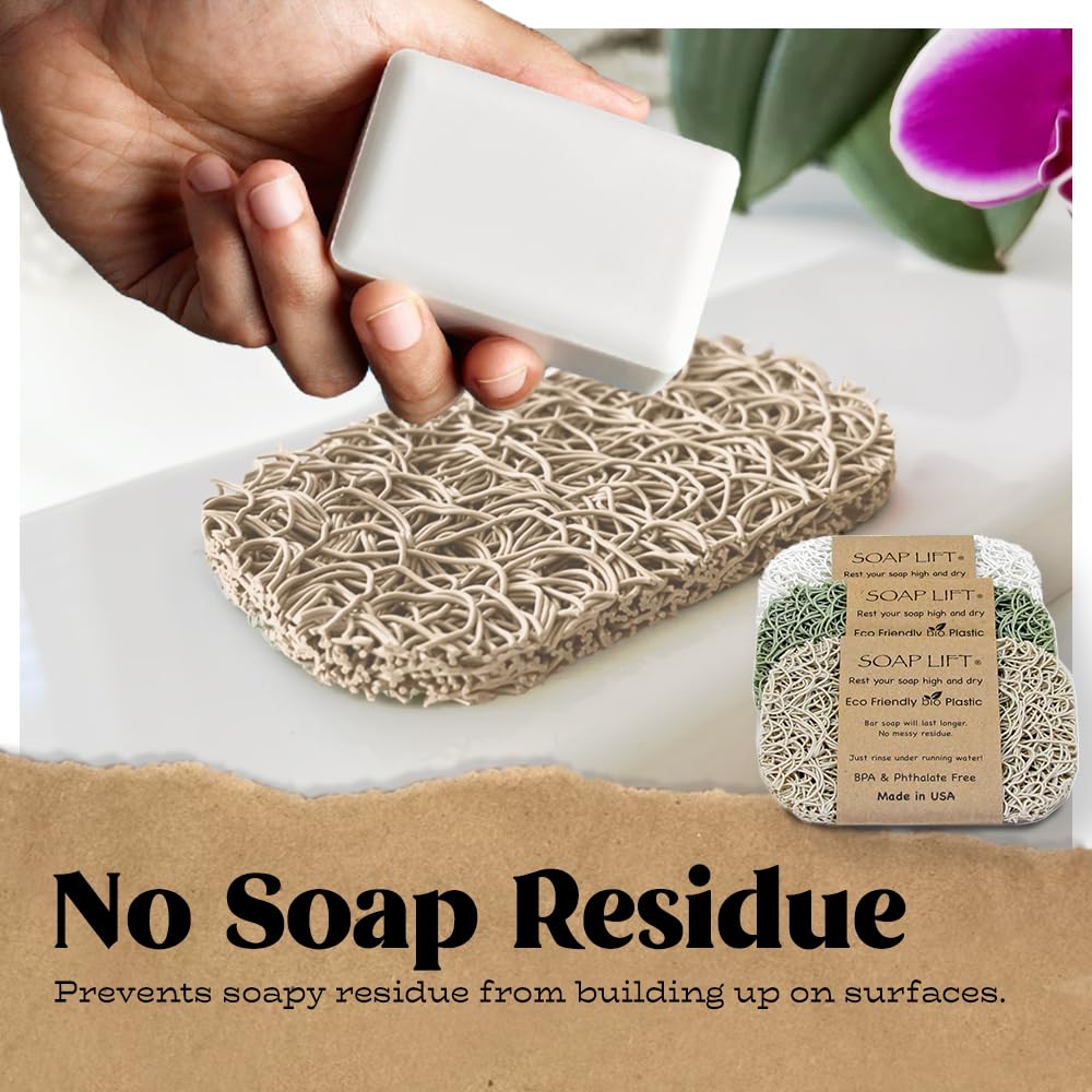 Eco-Friendly Soap Saver Set - 3-Pack Bar Soap Holder & Soap Tray for Shower, Bathroom Sink & Spa - Durable Sage White & Bone Soap Dish for Shampoo Bars | Perfect for Bathroom Organization & Sustainable Living