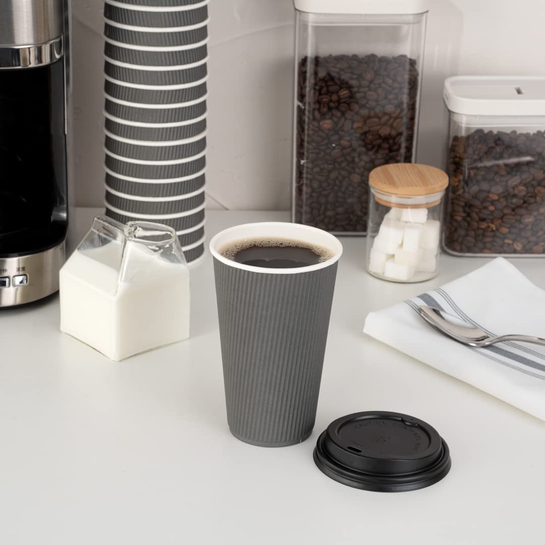 16oz Disposable Coffee Cups - 500 Pack Insulated Gray Paper Hot Cups with Rolled Rim for Coffee, Tea & Hot Beverages | Restaurantware Ripple Wall Design | Lids Sold Separately | Perfect for Cafes, Offices & Catering Events