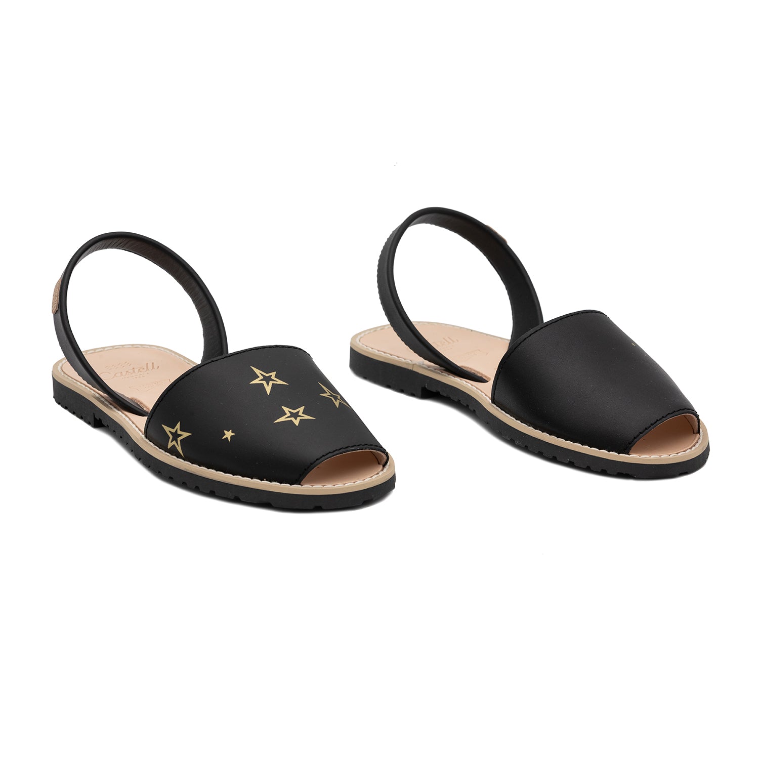 Open Toe Leather Menorcan Sandals for Women - Madonna 1056 Ciervo Estrellas with Sling Back | Comfortable Summer Beach Walking & Casual Outfit