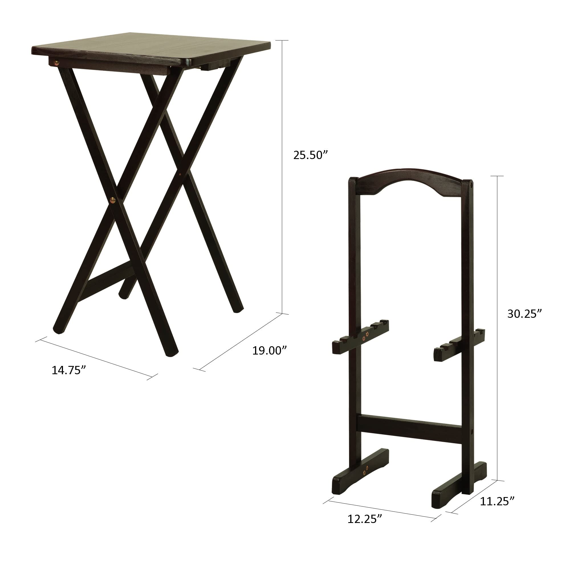5-Piece TV Tray Table Set with 4 Trays & 1 Stand - Foldable, Lightweight & Sturdy Brown Serving Tables for Living Room, Bedroom, or Outdoor Use - Perfect for Meals, Snacks, Laptops & Crafts