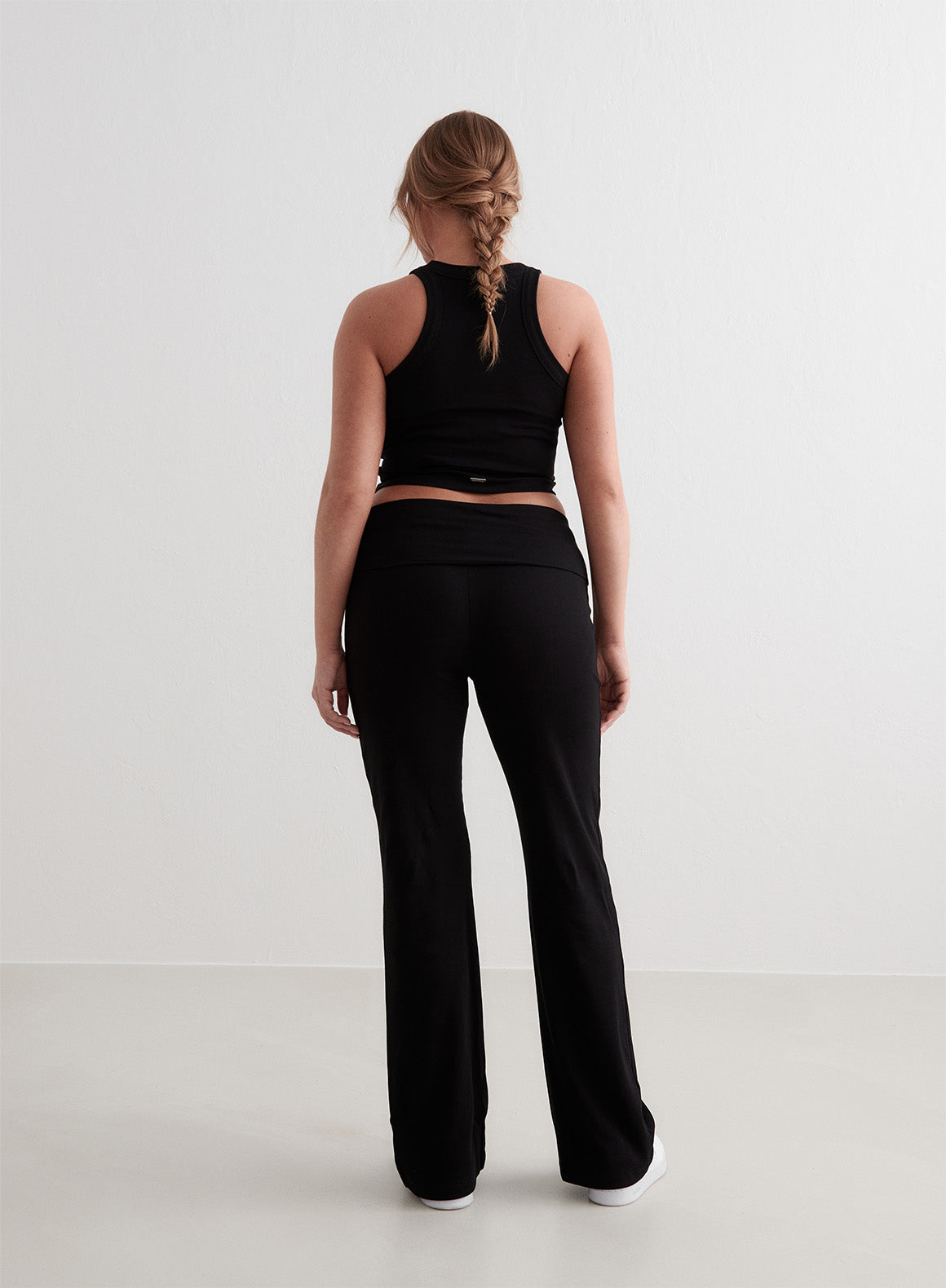 Black Ease Ribbed Pants for Women - Stretchy High Waist Comfortable Lounge Pants - Perfect for Yoga, Workout, and Relaxing at Home