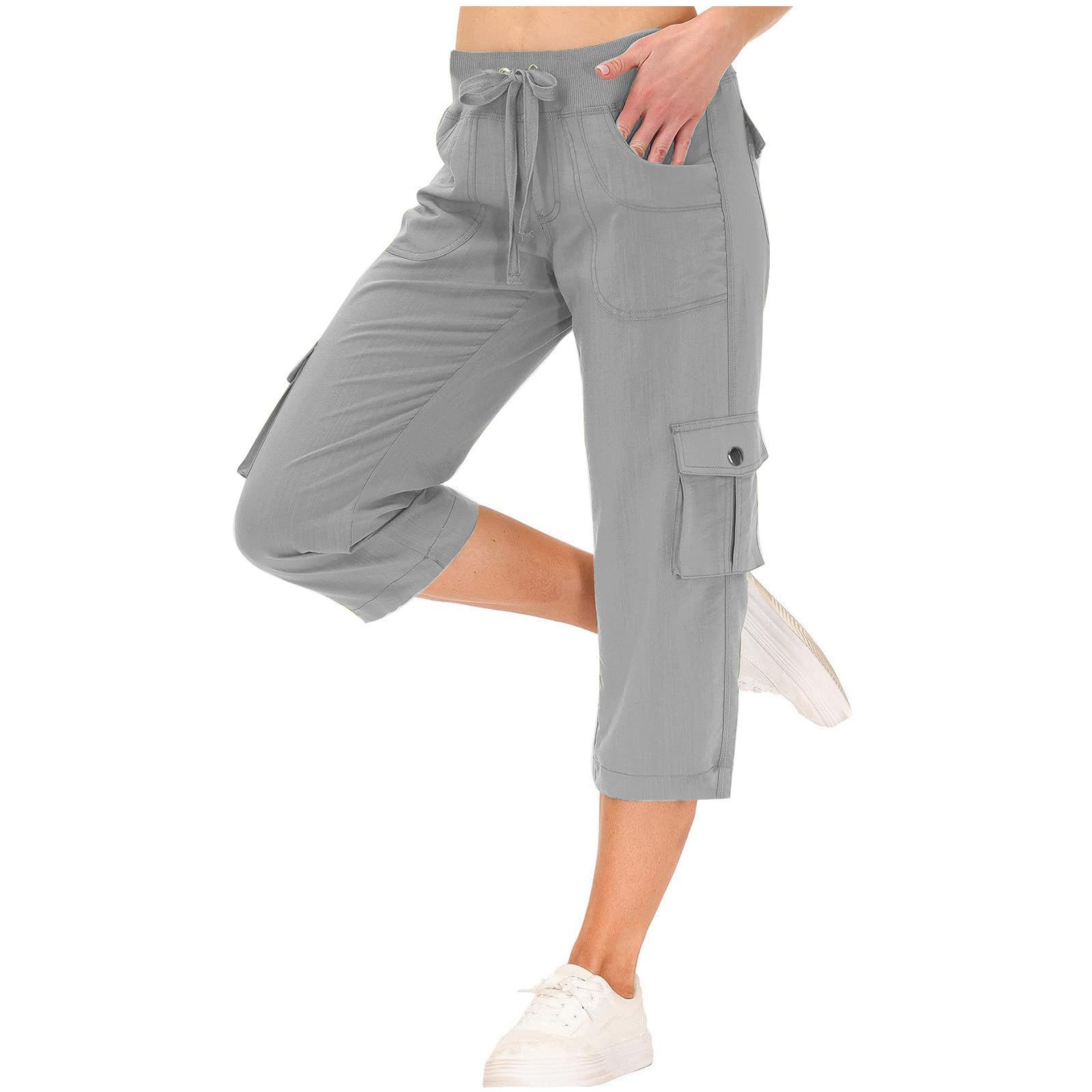 **Women's Cargo Capris - Trendy 2025 Summer Workout Pants, Lightweight Loose Fit Sweatpants with Elastic Waist for Yoga, Running & Travel**