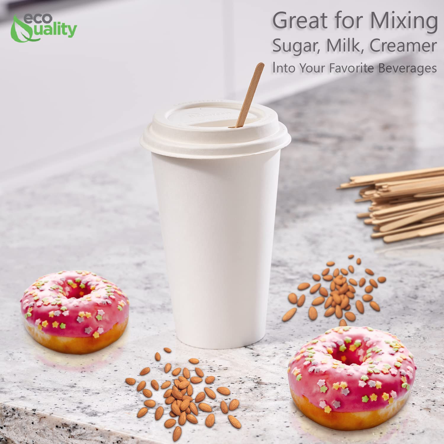 7.5 Inch Eco-Friendly Birch Wood Coffee Stirrer Sticks - Splinter-Free, Biodegradable Disposable Drink Stirrers for Tea, Coffee & Beverages - Perfect for Home, Office, Cafes & Arts & Crafts (Pack of 9000)