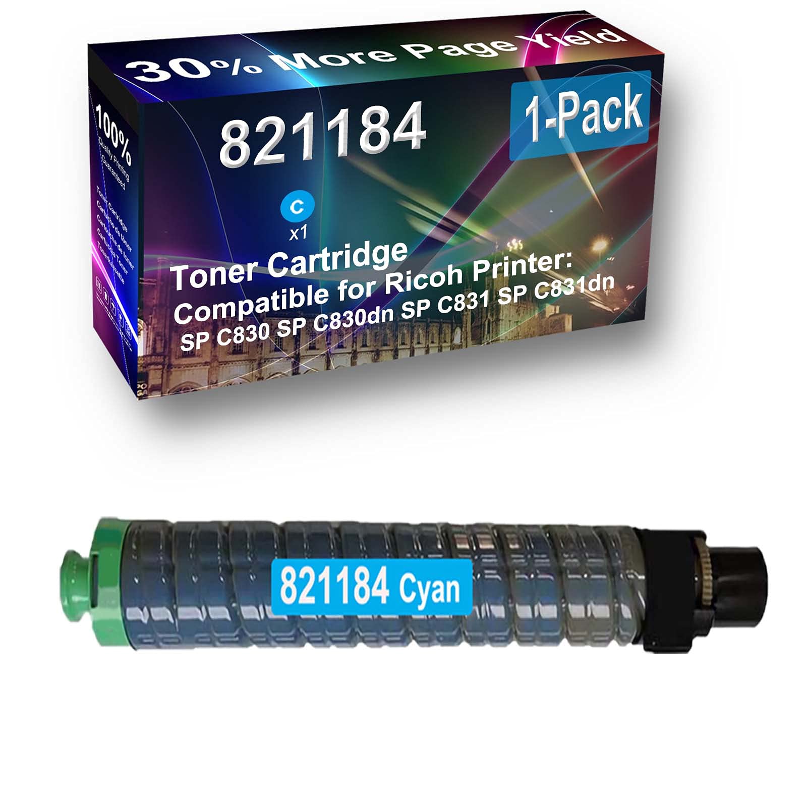 High Yield 821184 Cyan Laser Toner Cartridge - 1-Pack Compatible with Ricoh SP C831dn Printer - Perfect for Office Printing & High Volume Documents